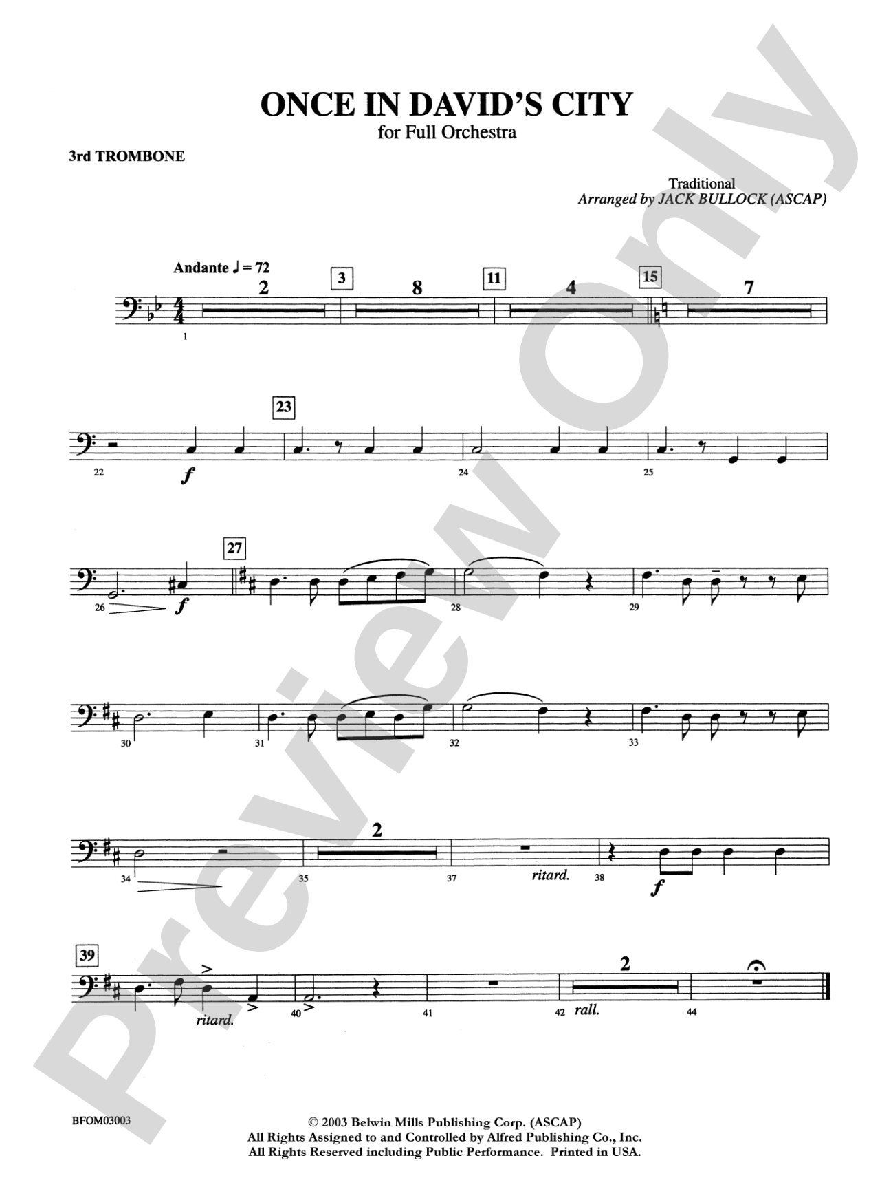 Once in David's City: 3rd Trombone