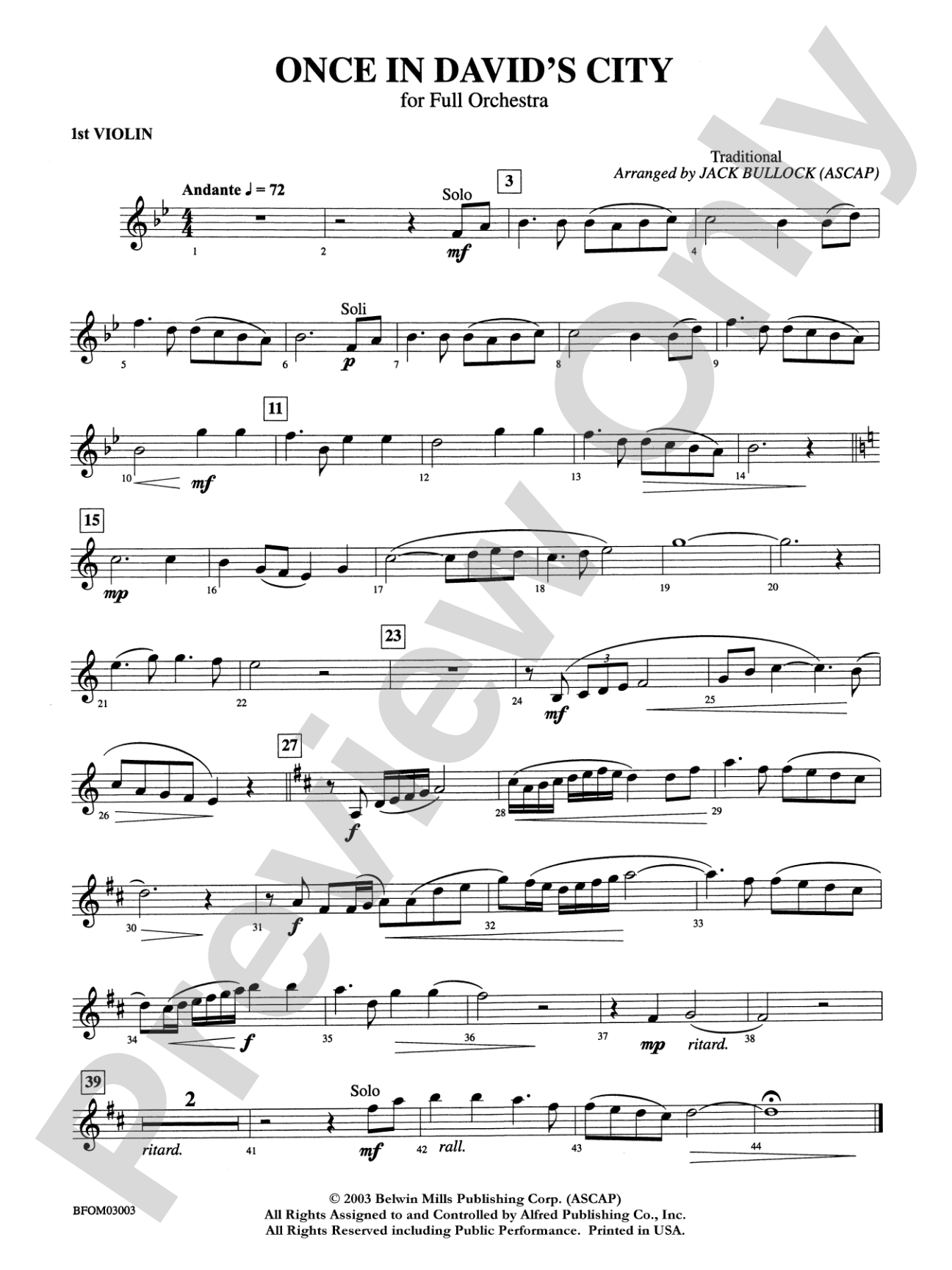 Once in David's City: 1st Violin