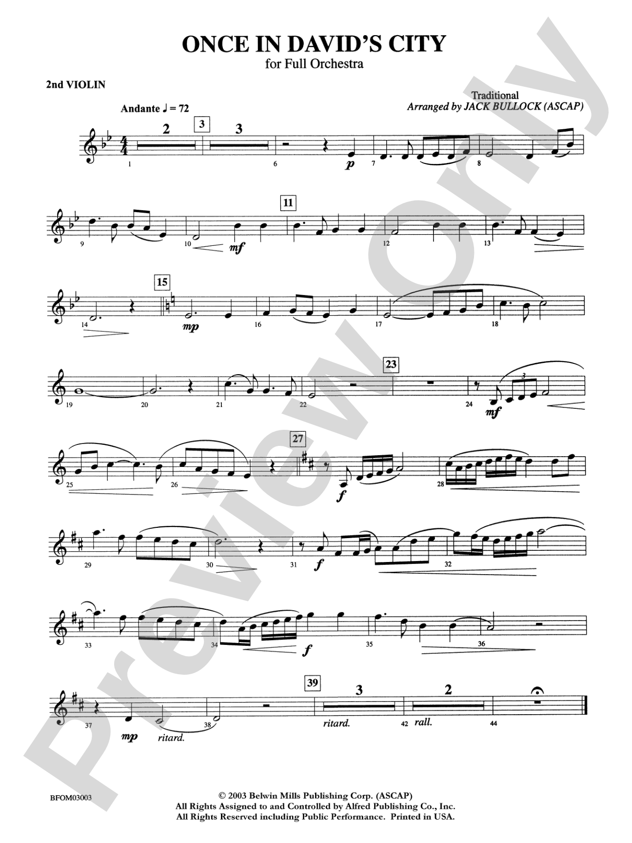 Once in David's City: 2nd Violin