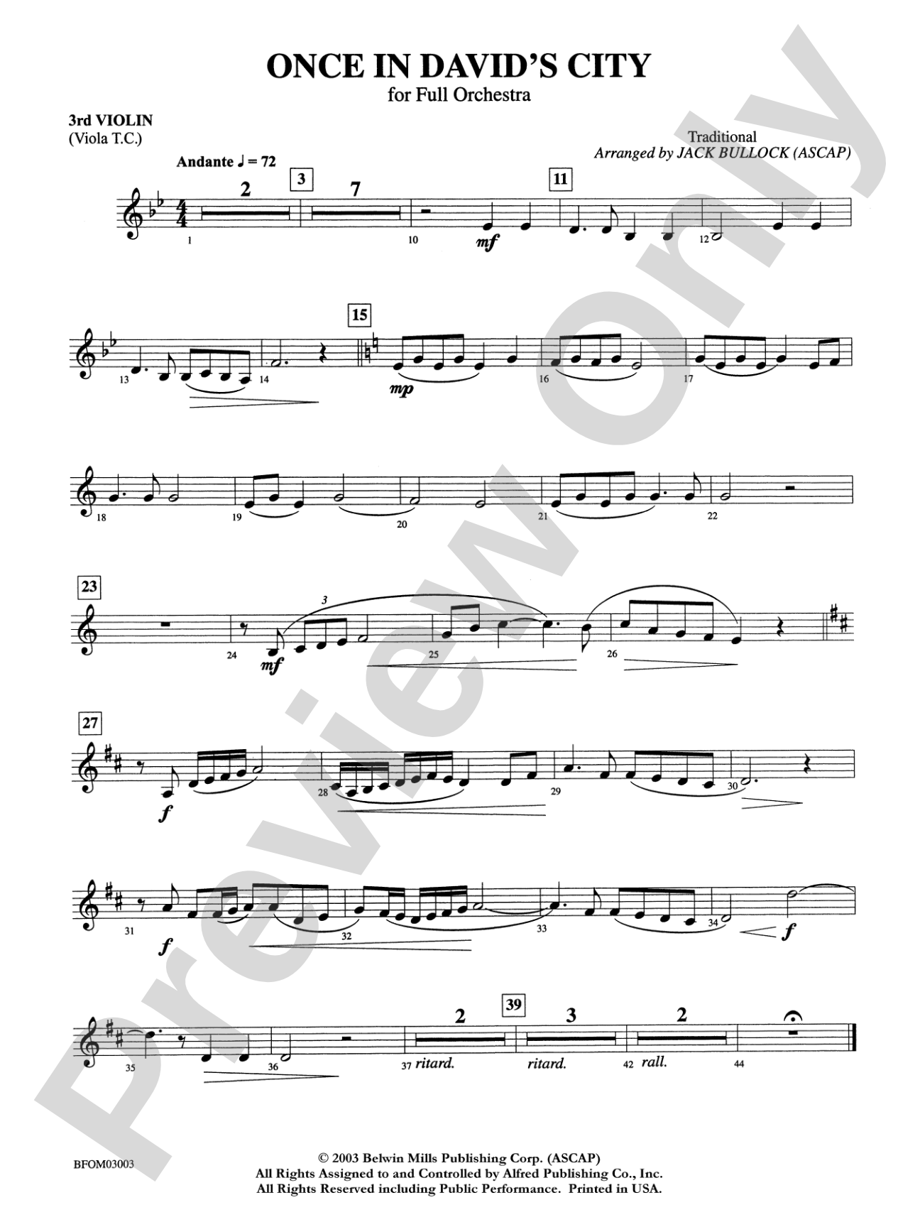 Once in David's City: 3rd Violin (Viola [TC])