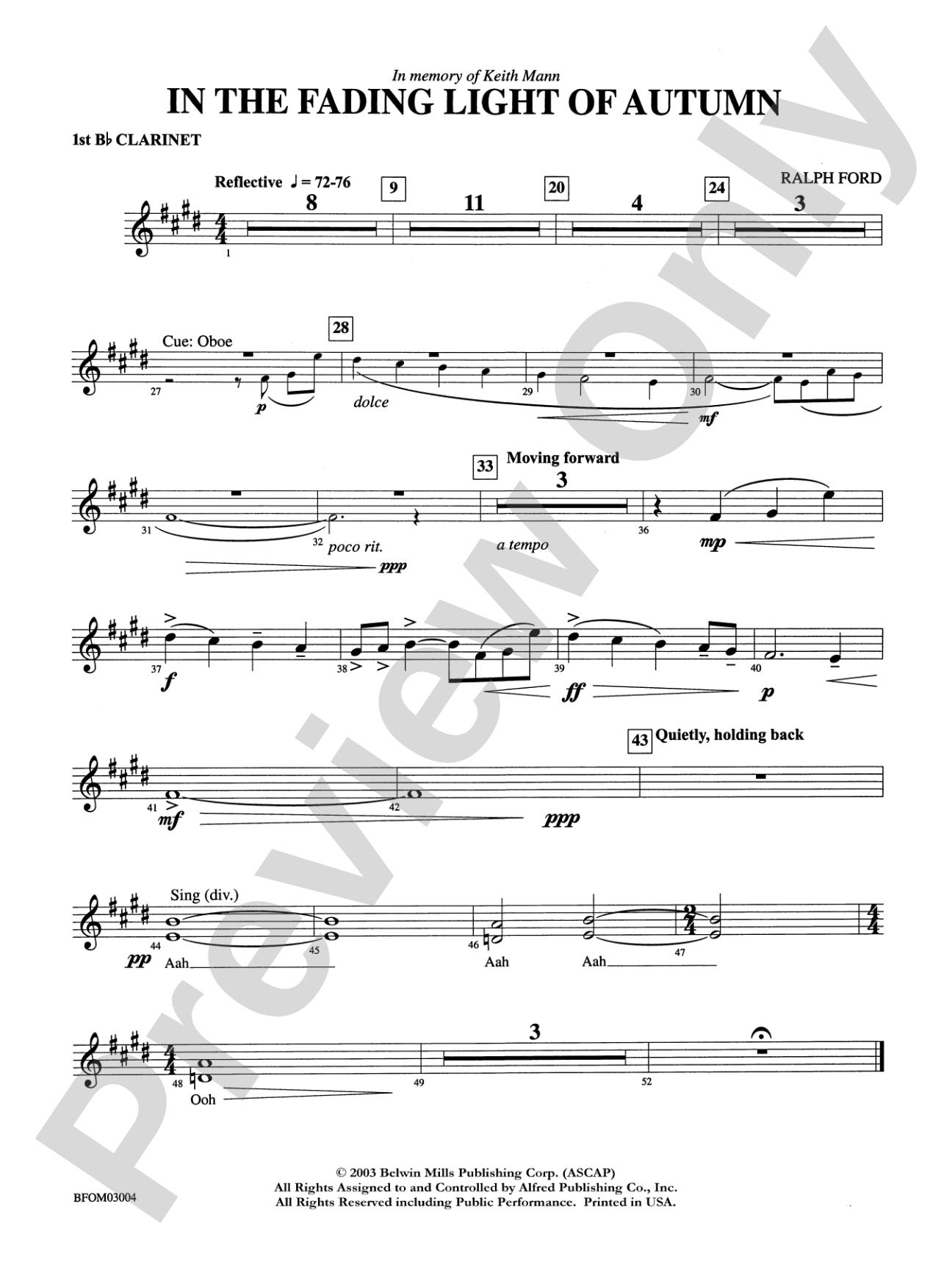 In the Fading Light of Autumn: 1st B-flat Clarinet
