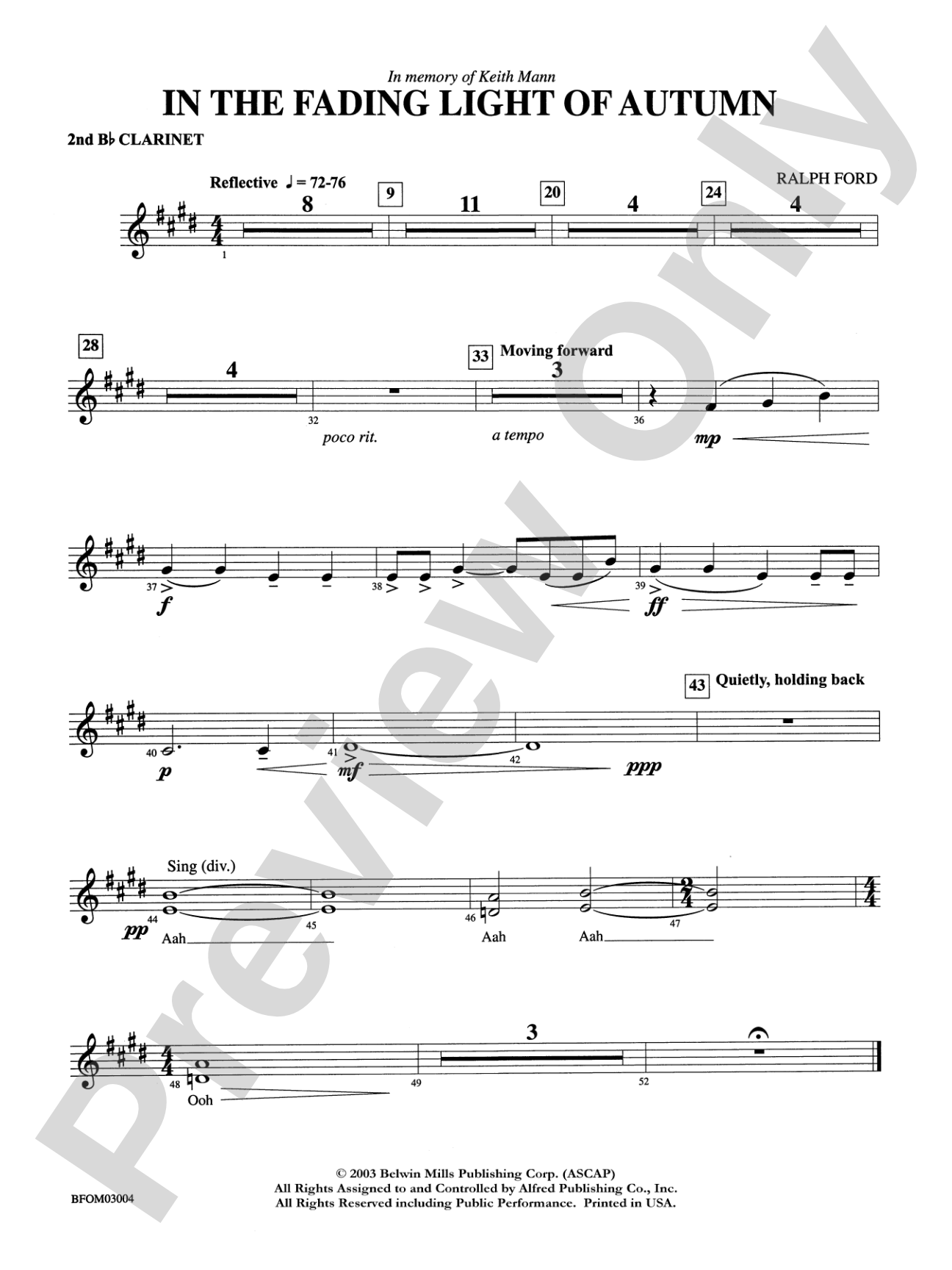 In the Fading Light of Autumn: 2nd B-flat Clarinet