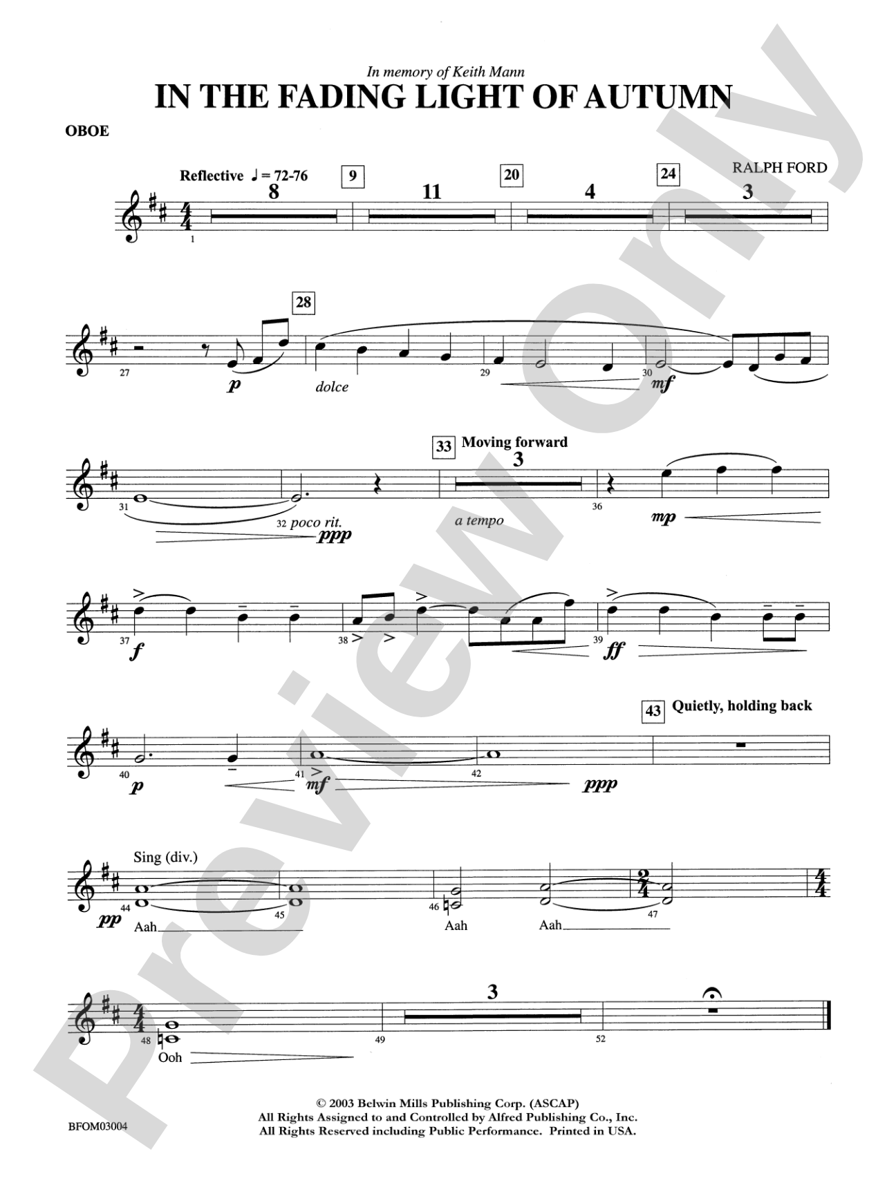 In the Fading Light of Autumn: Oboe