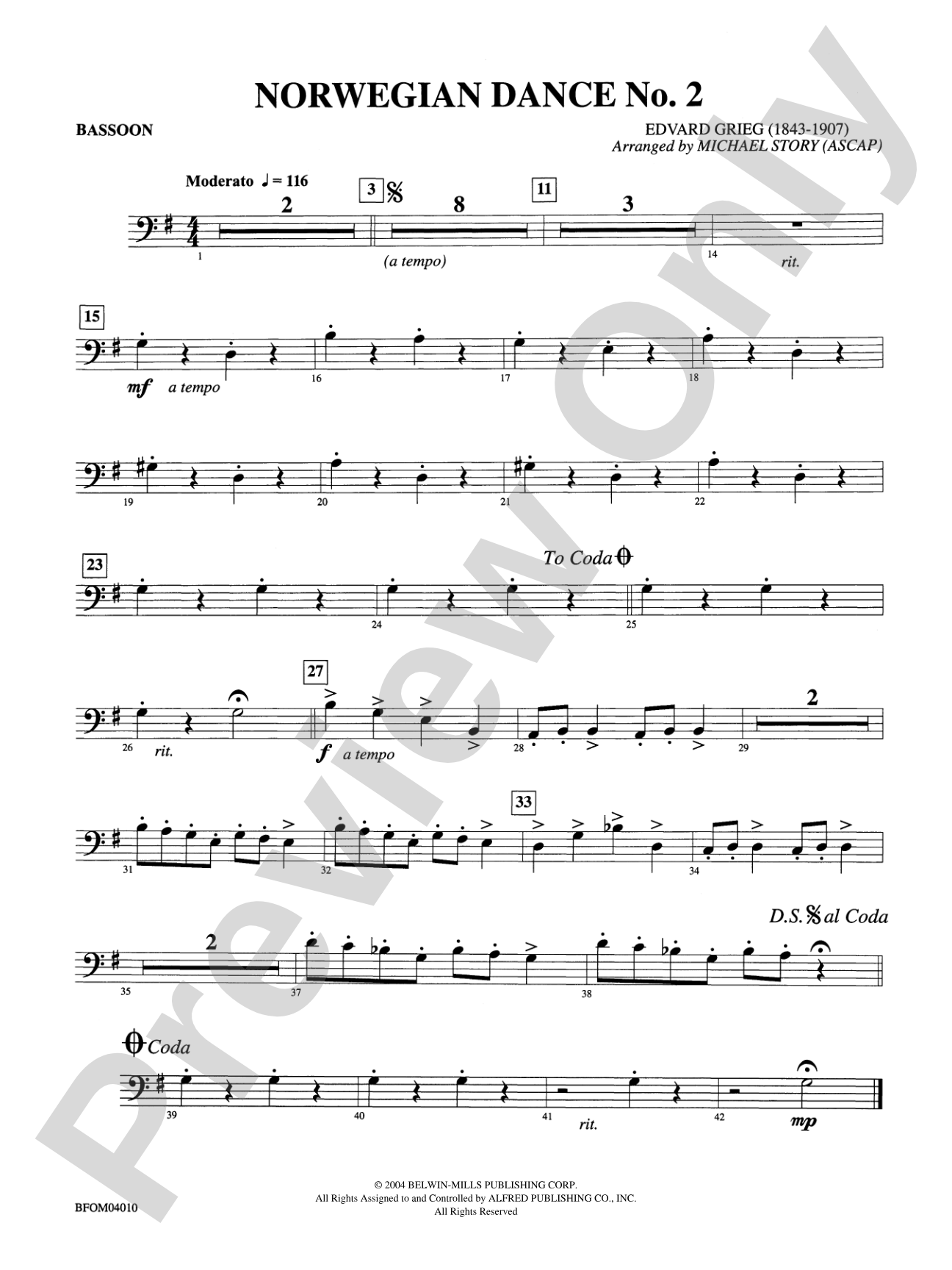 Norwegian Dance No. 2: Bassoon