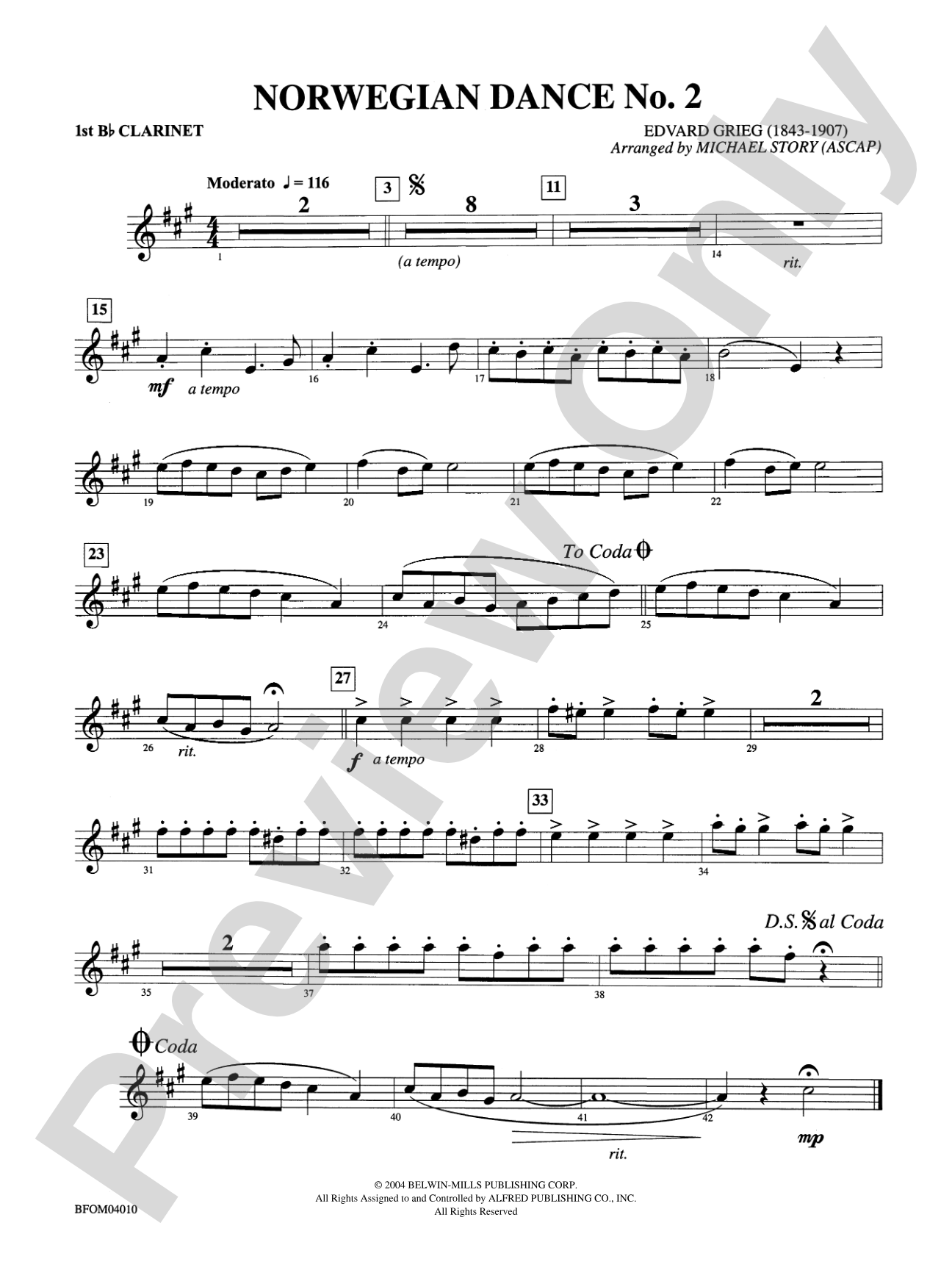 Norwegian Dance No. 2: 1st B-flat Clarinet