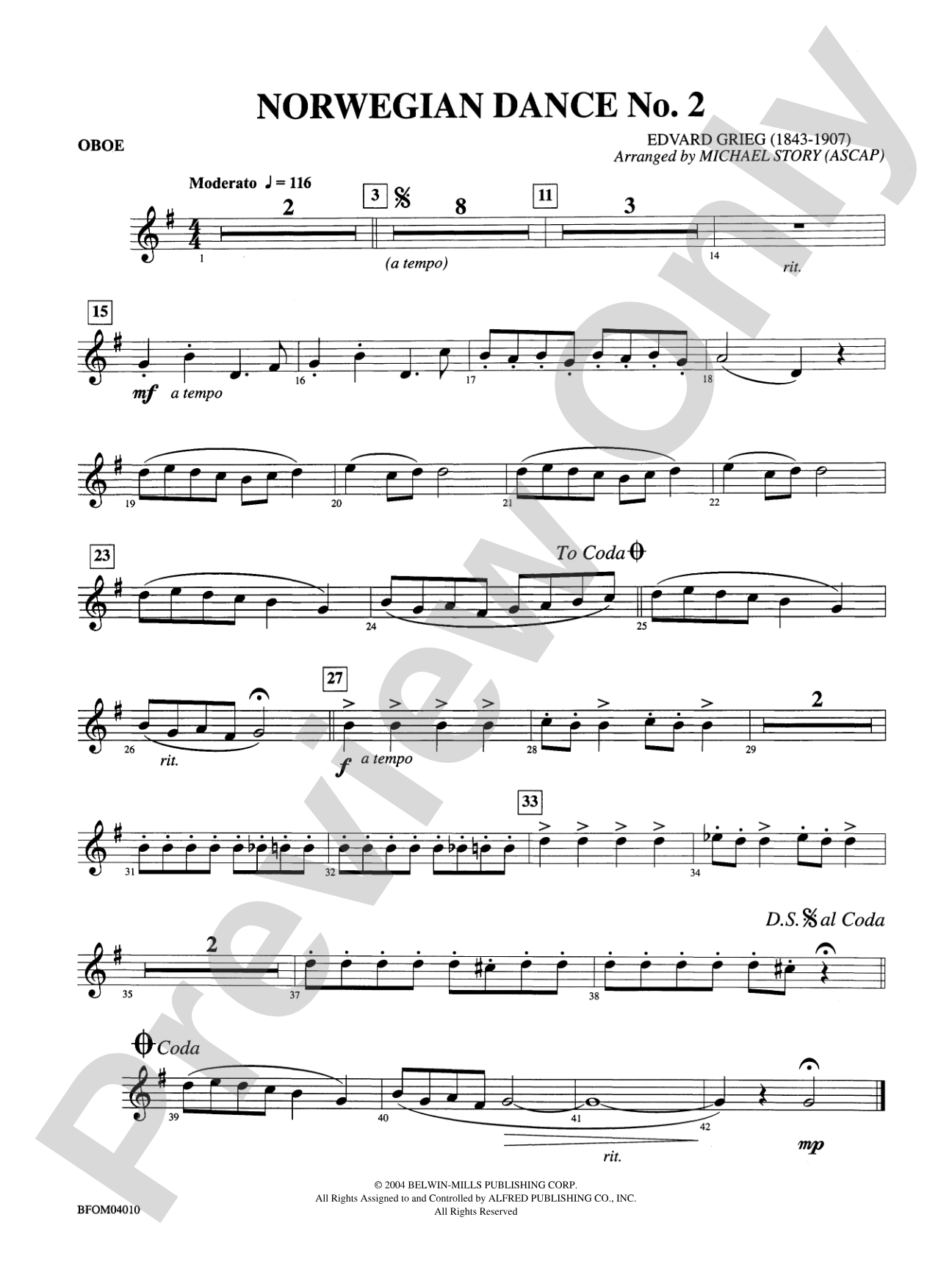 Norwegian Dance No. 2: Oboe