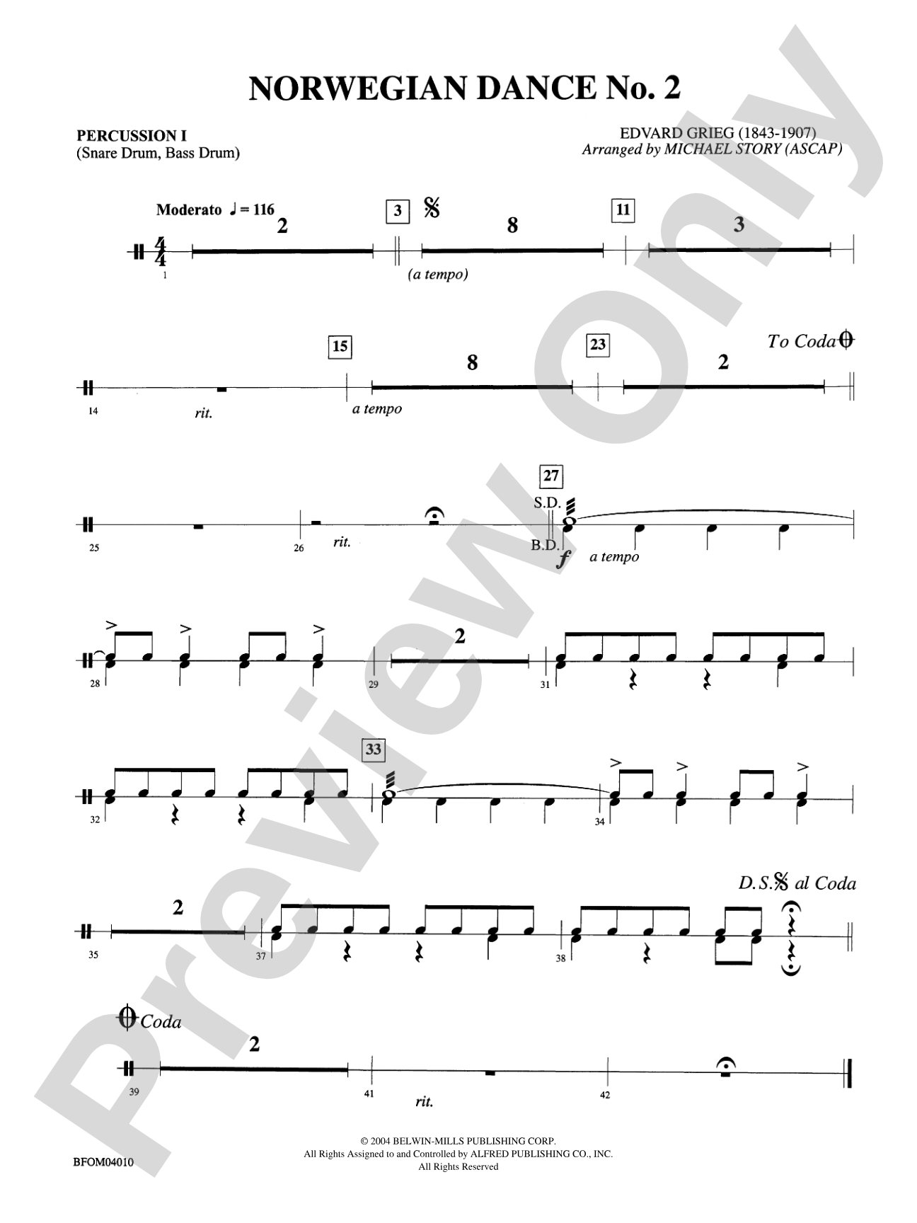 Norwegian Dance No. 2: 1st Percussion