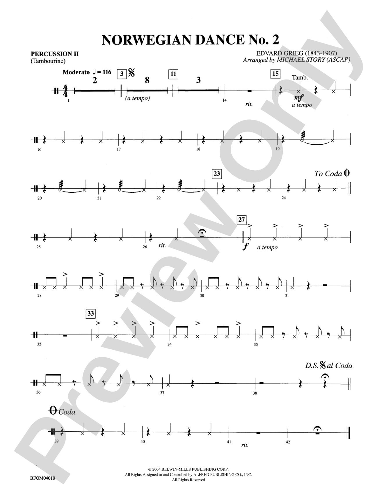 Norwegian Dance No. 2: 2nd Percussion