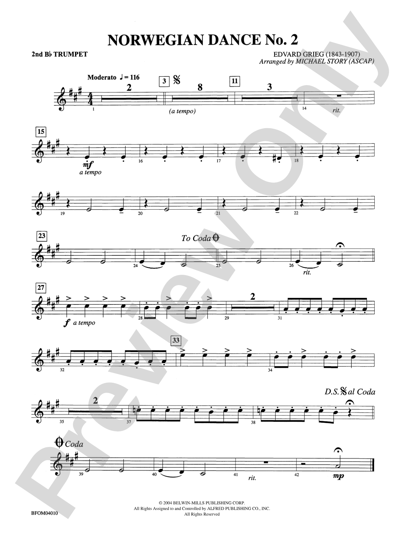 Norwegian Dance No. 2: 2nd B-flat Trumpet