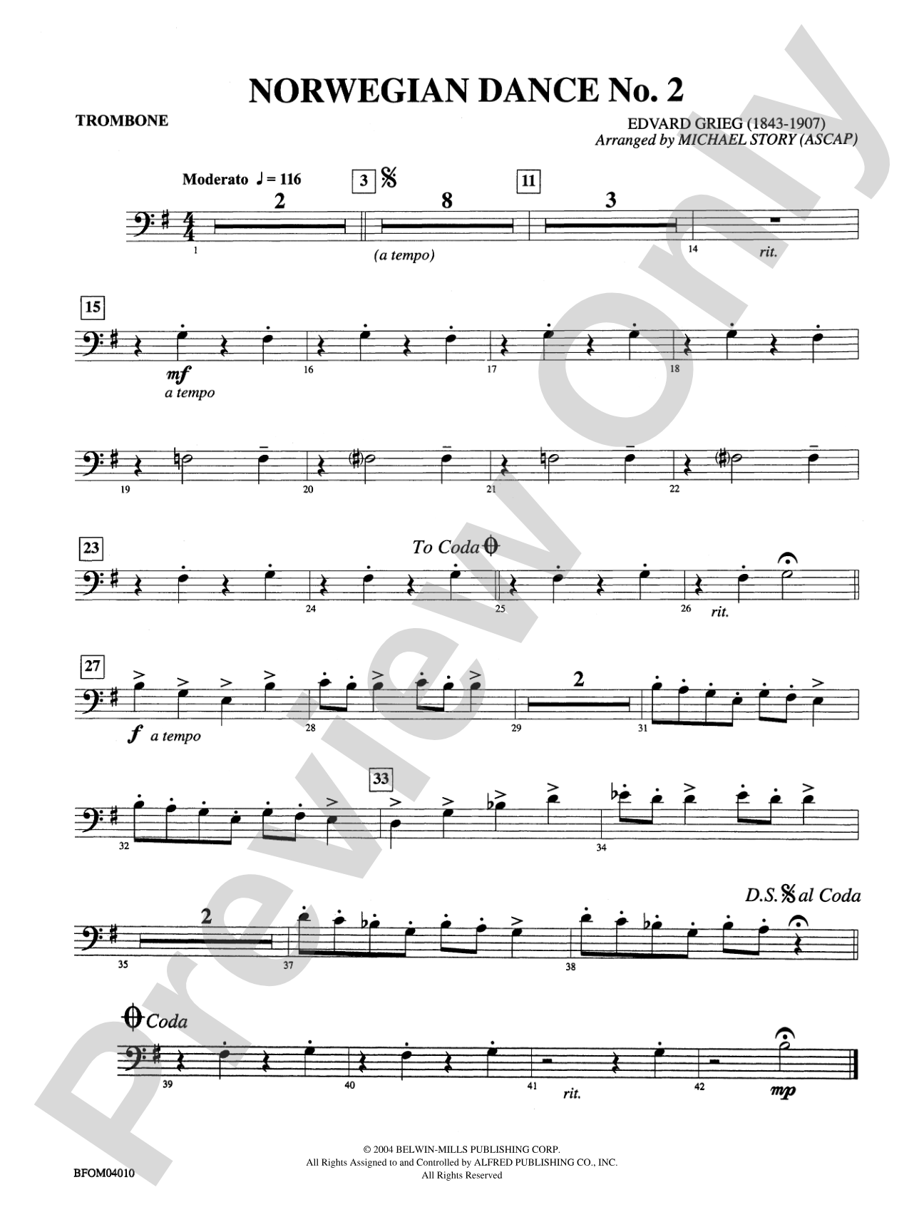 Norwegian Dance No. 2: 1st Trombone