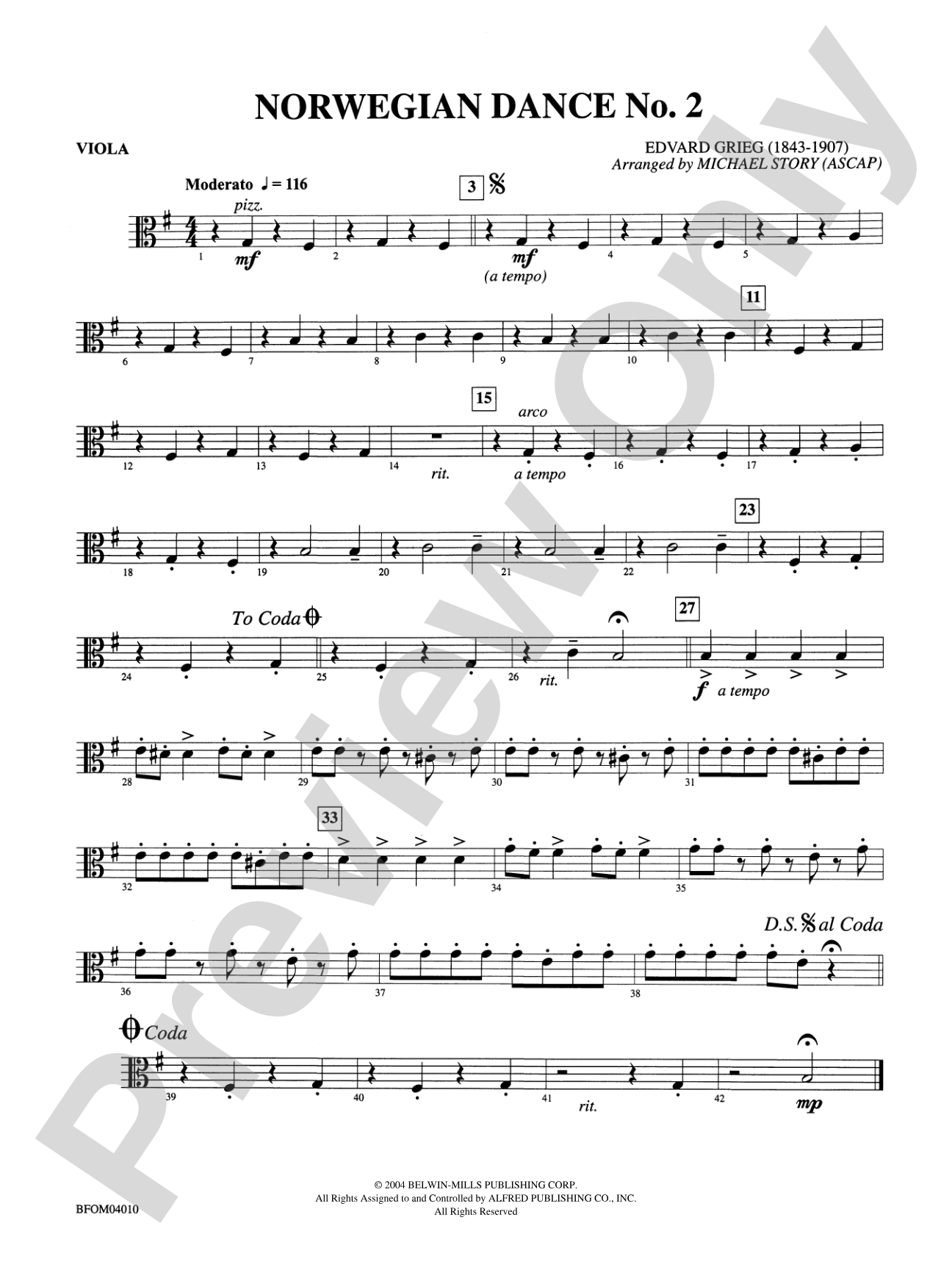 Norwegian Dance No. 2: Viola