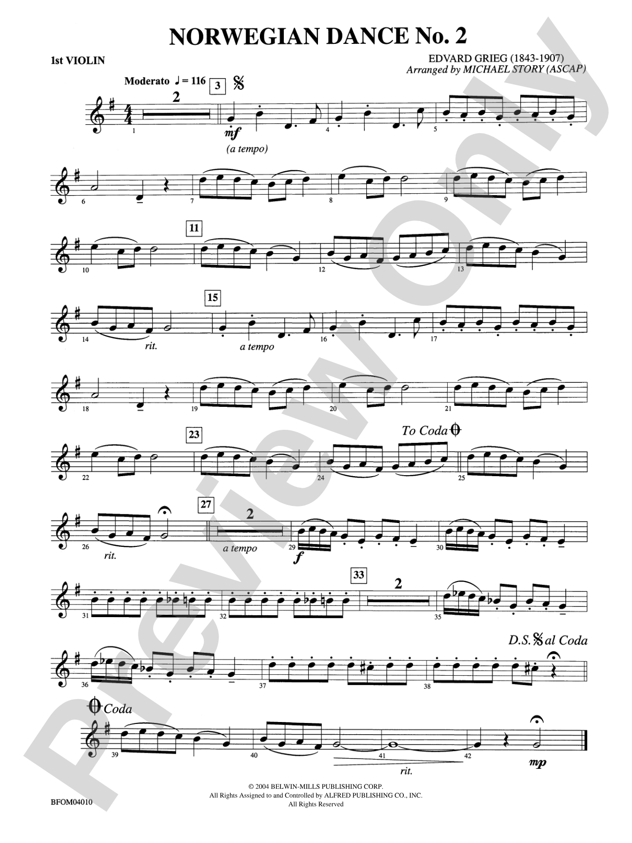 Norwegian Dance No. 2: 1st Violin