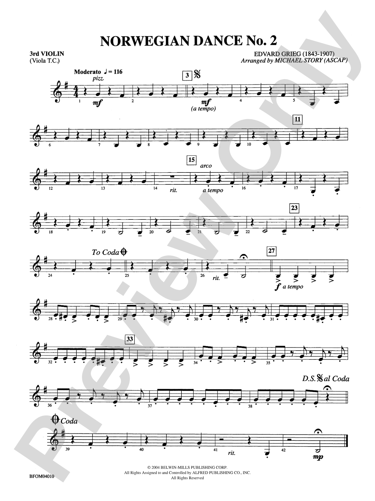 Norwegian Dance No. 2: 3rd Violin (Viola [TC])