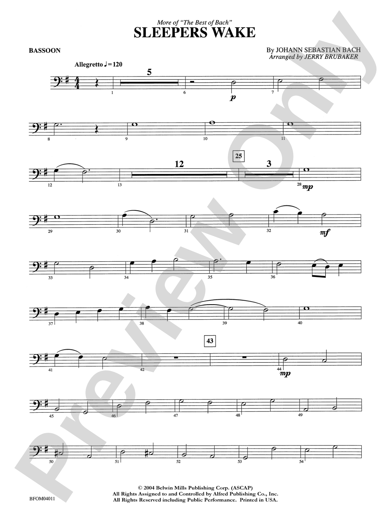 Sleepers Wake (More of the Best of Bach): Bassoon