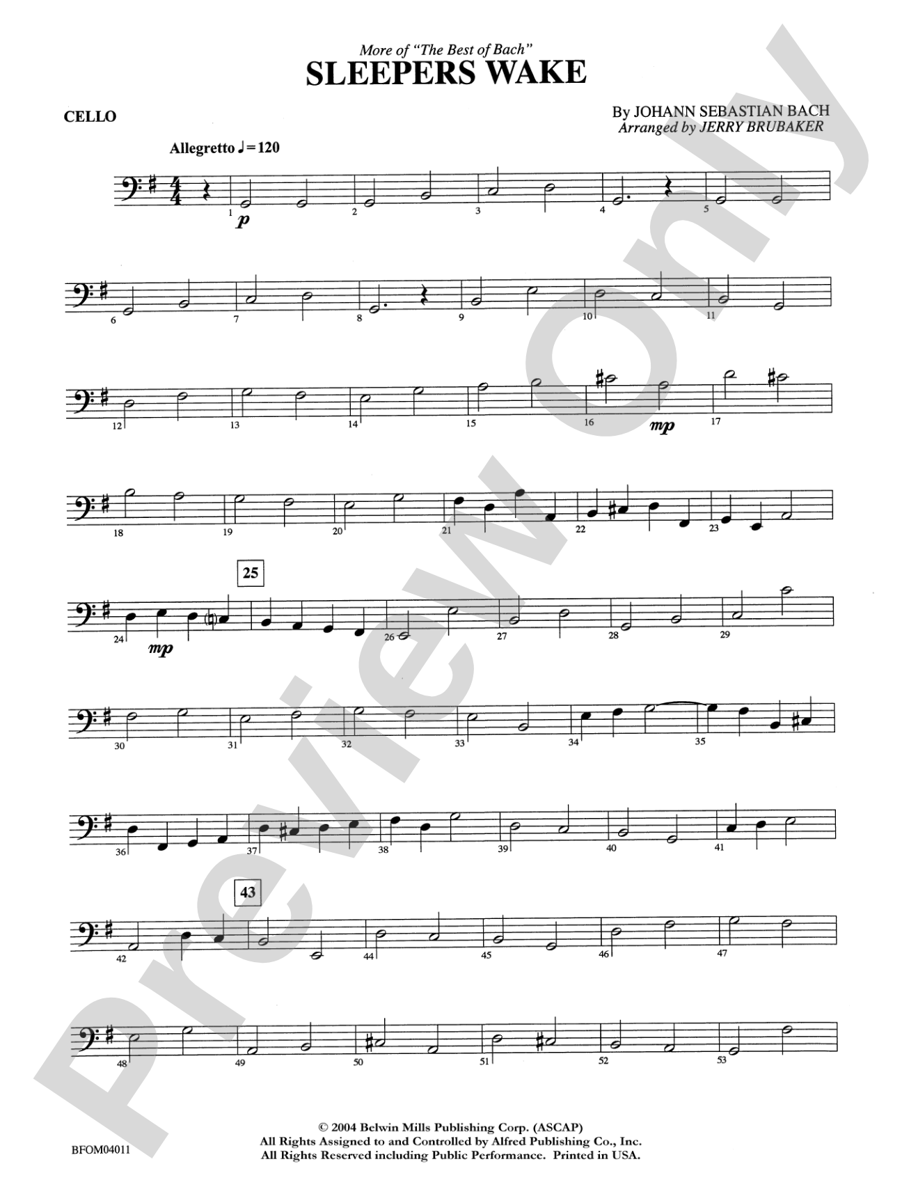 Sleepers Wake (More of the Best of Bach): Cello