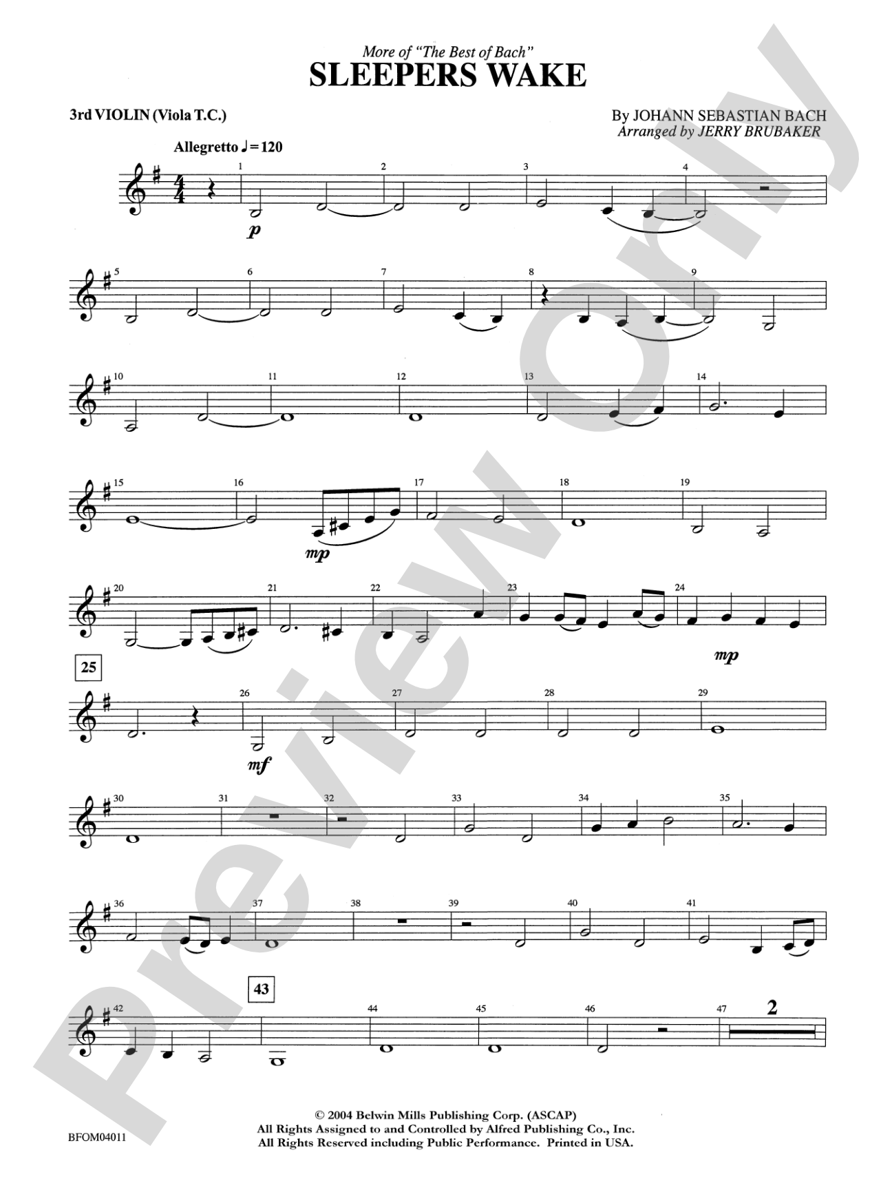 Sleepers Wake (More of the Best of Bach): 3rd Violin (Viola [TC])