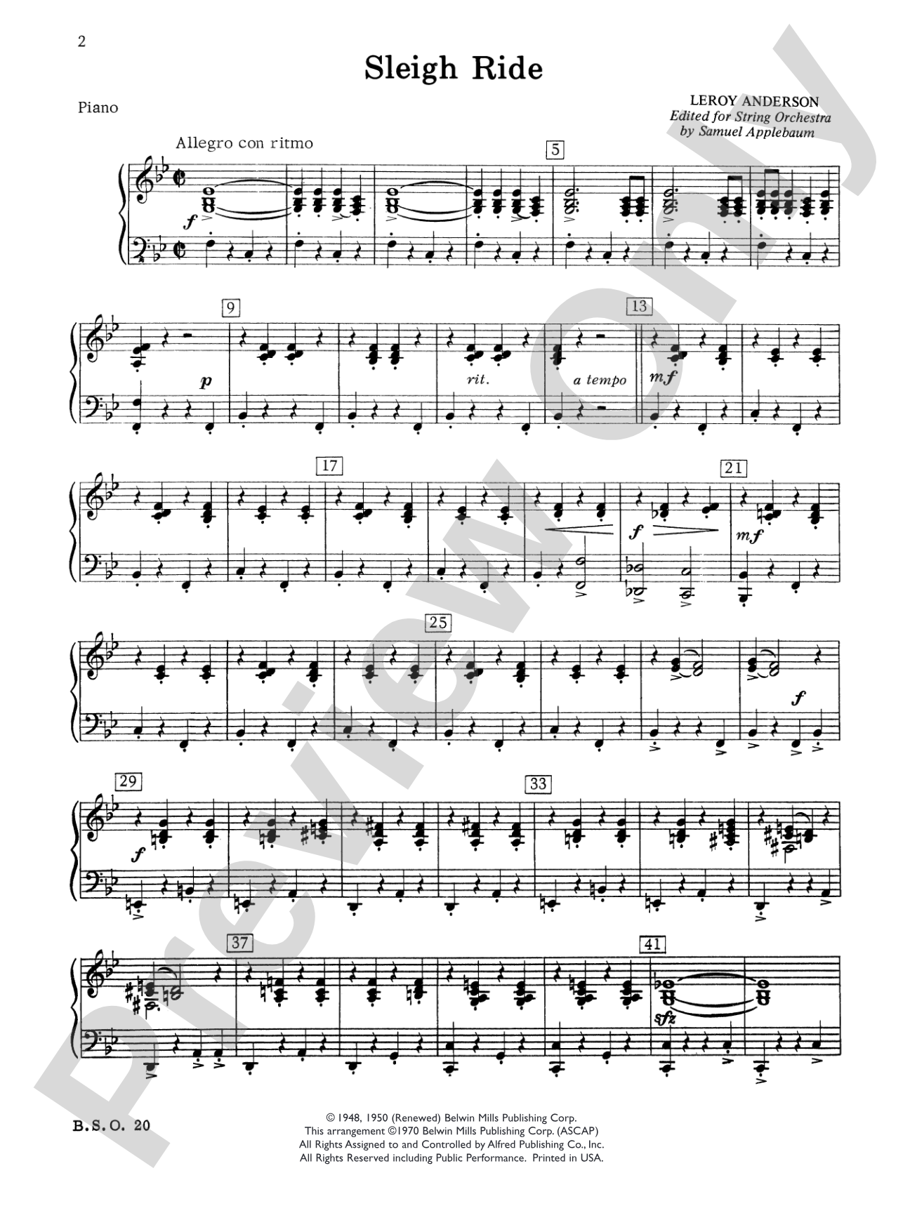 Sleigh Ride: Piano Accompaniment