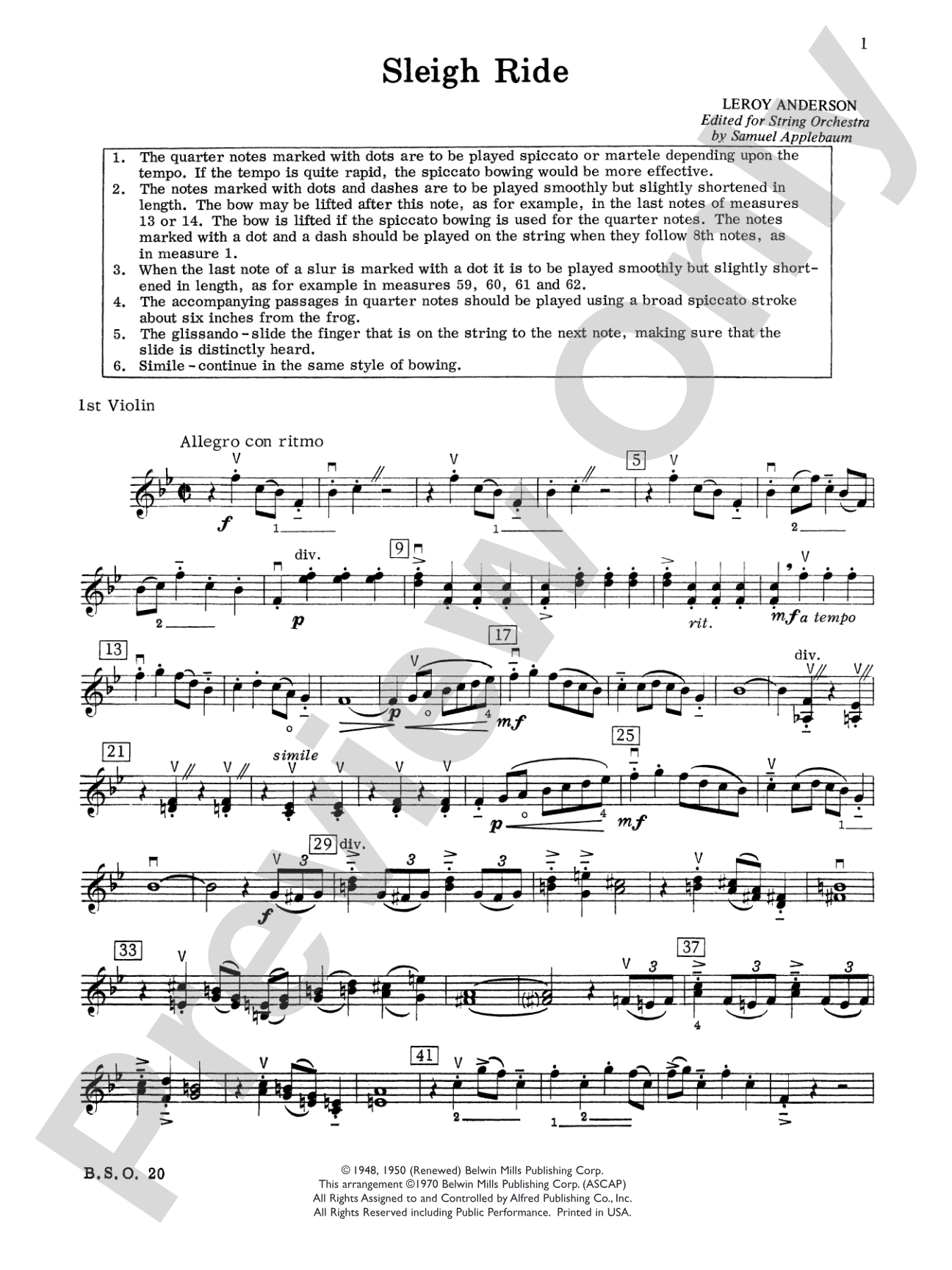 Sleigh Ride: 1st Violin