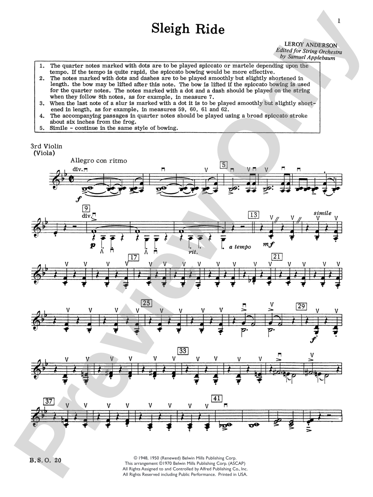 Sleigh Ride: 3rd Violin (Viola [TC])