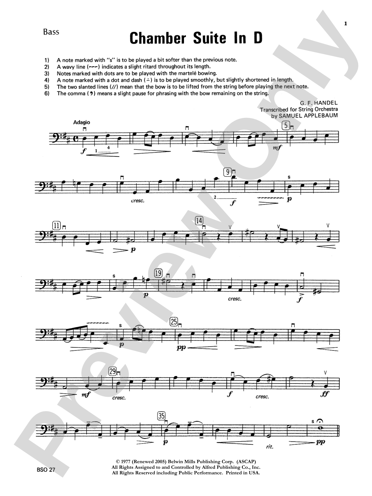 Chamber Suite in D: String Bass