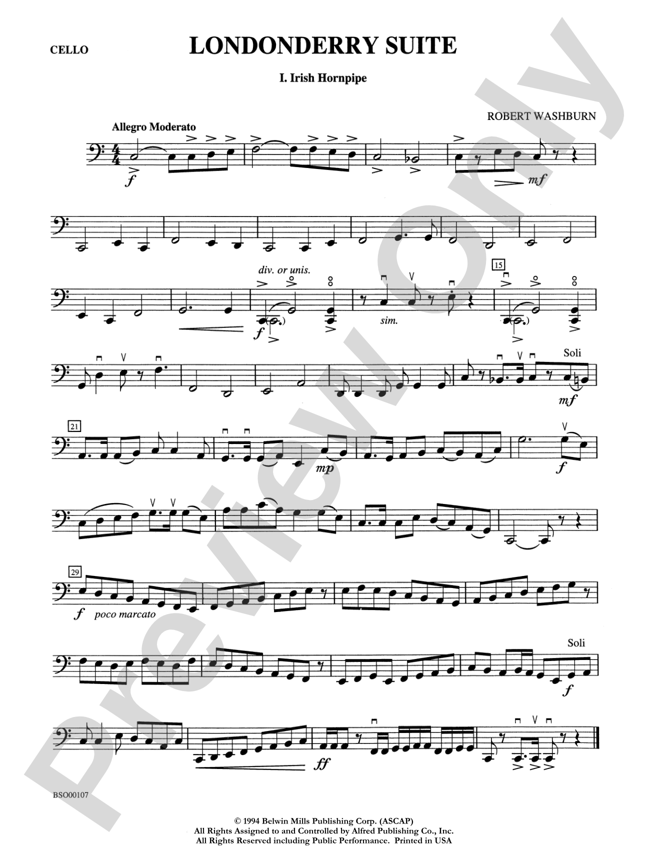 Londonderry Suite: Cello