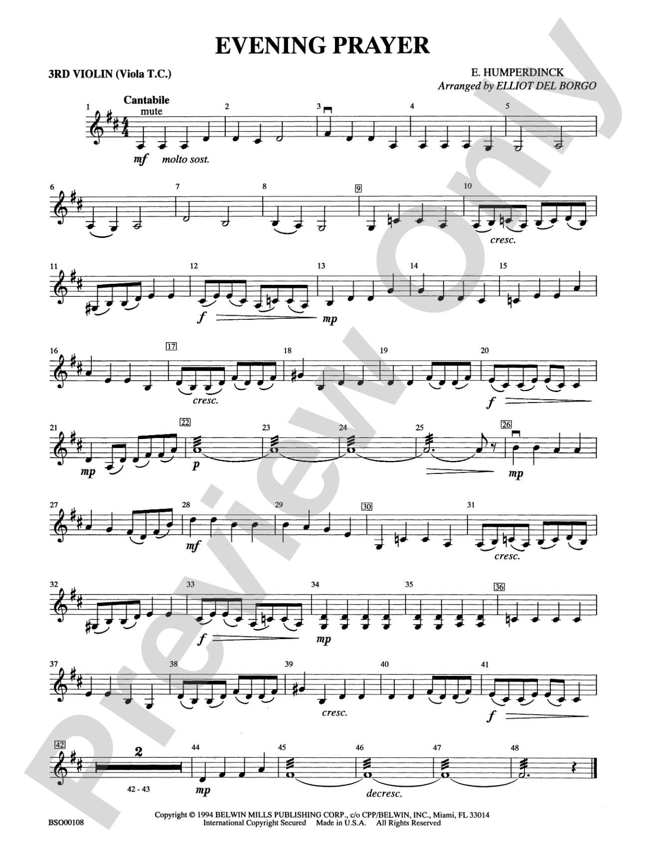 Evening Prayer: 3rd Violin (Viola [TC])