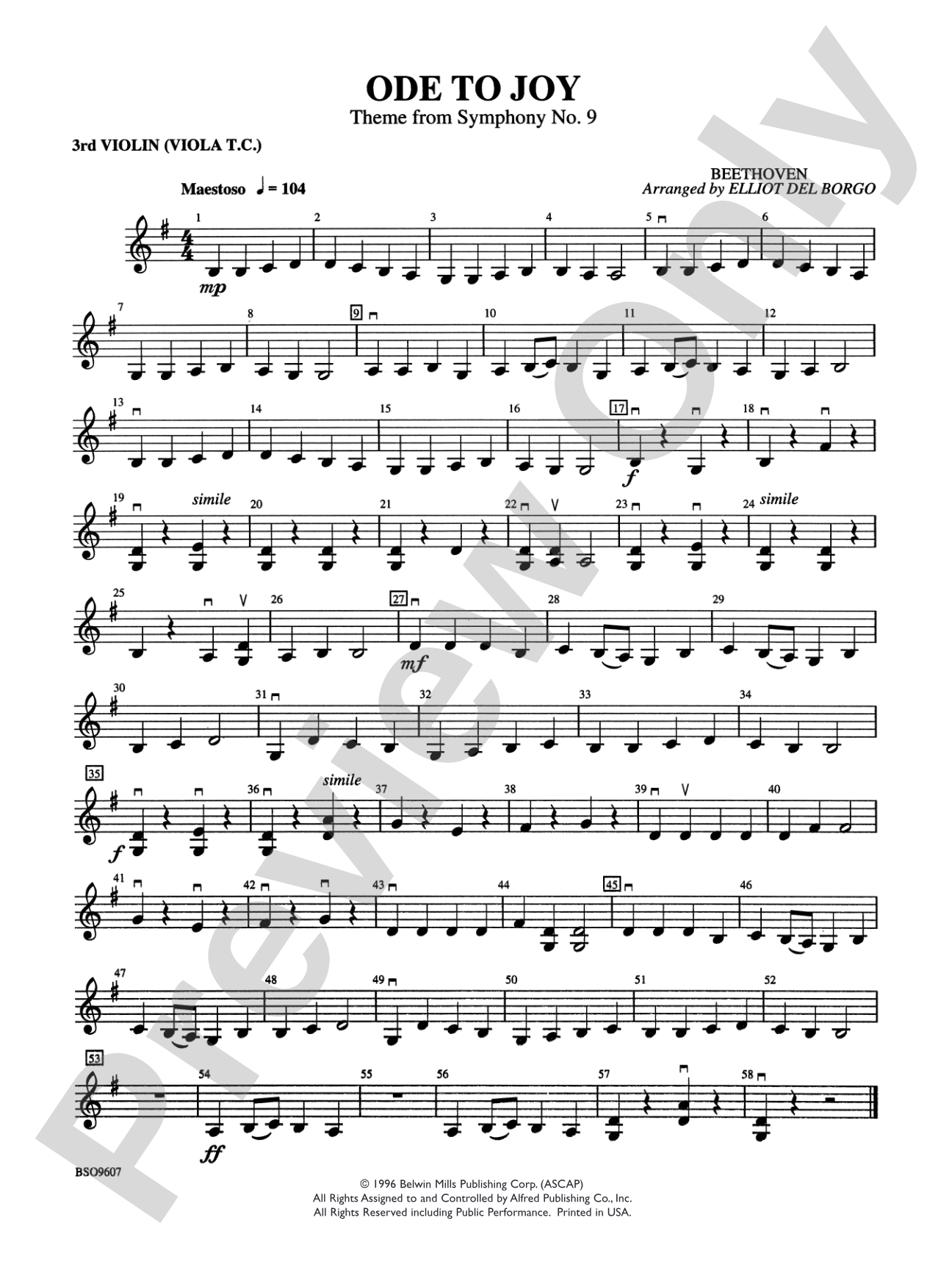 Ode to Joy: 3rd Violin (Viola [TC])
