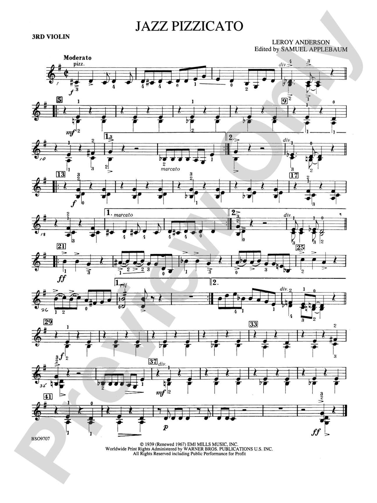 Jazz Pizzicato: 3rd Violin (Viola [TC])