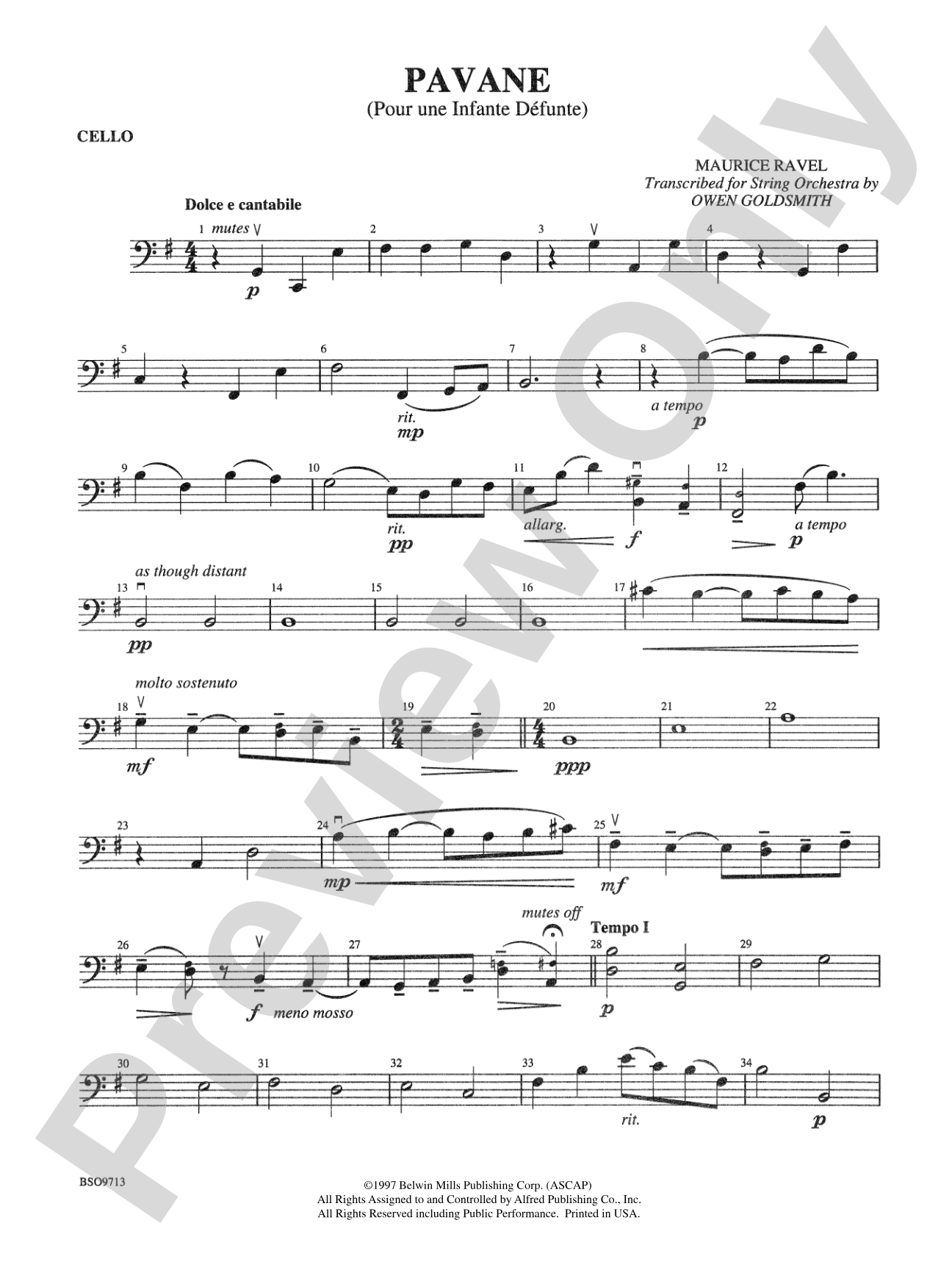 Pavane: Cello