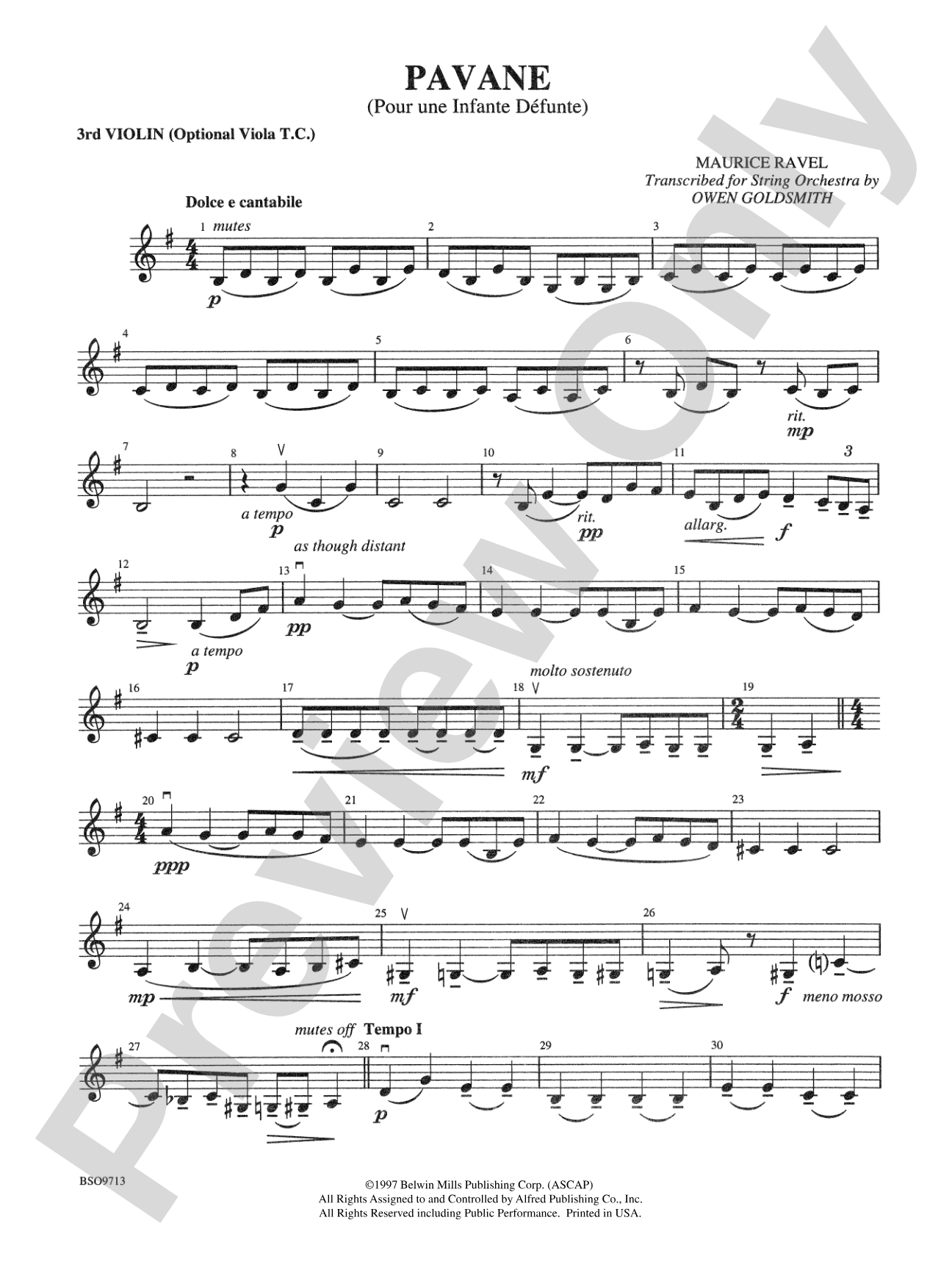 Pavane: 3rd Violin (Viola [TC])