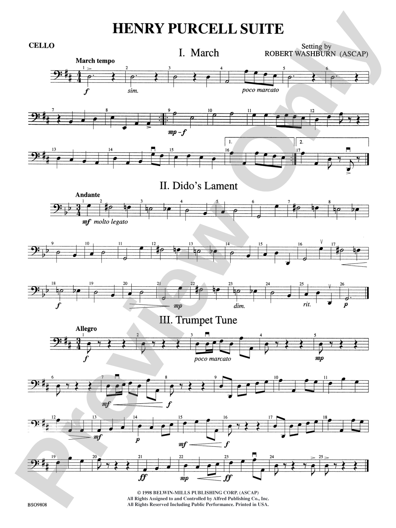 Henry Purcell Suite: Cello