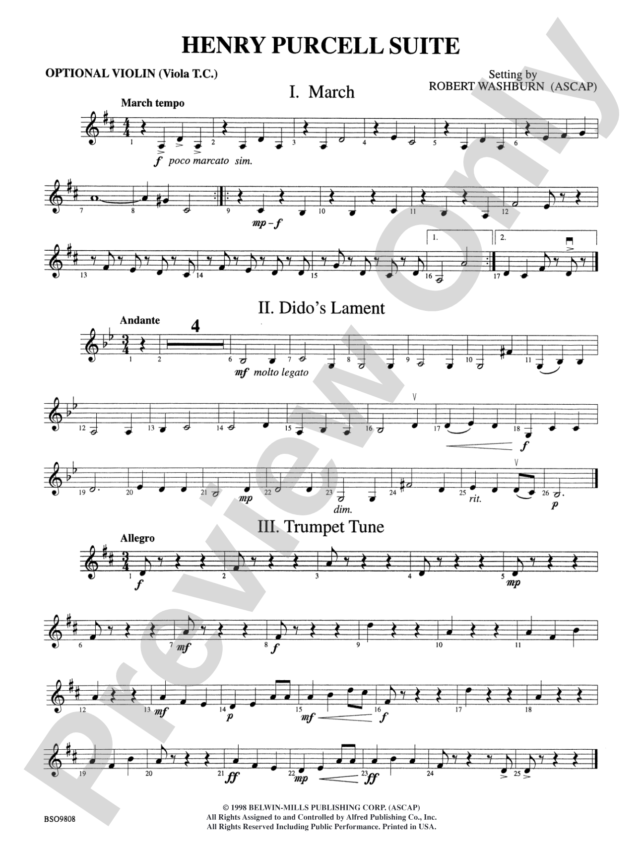 Henry Purcell Suite: 3rd Violin (Viola [TC])