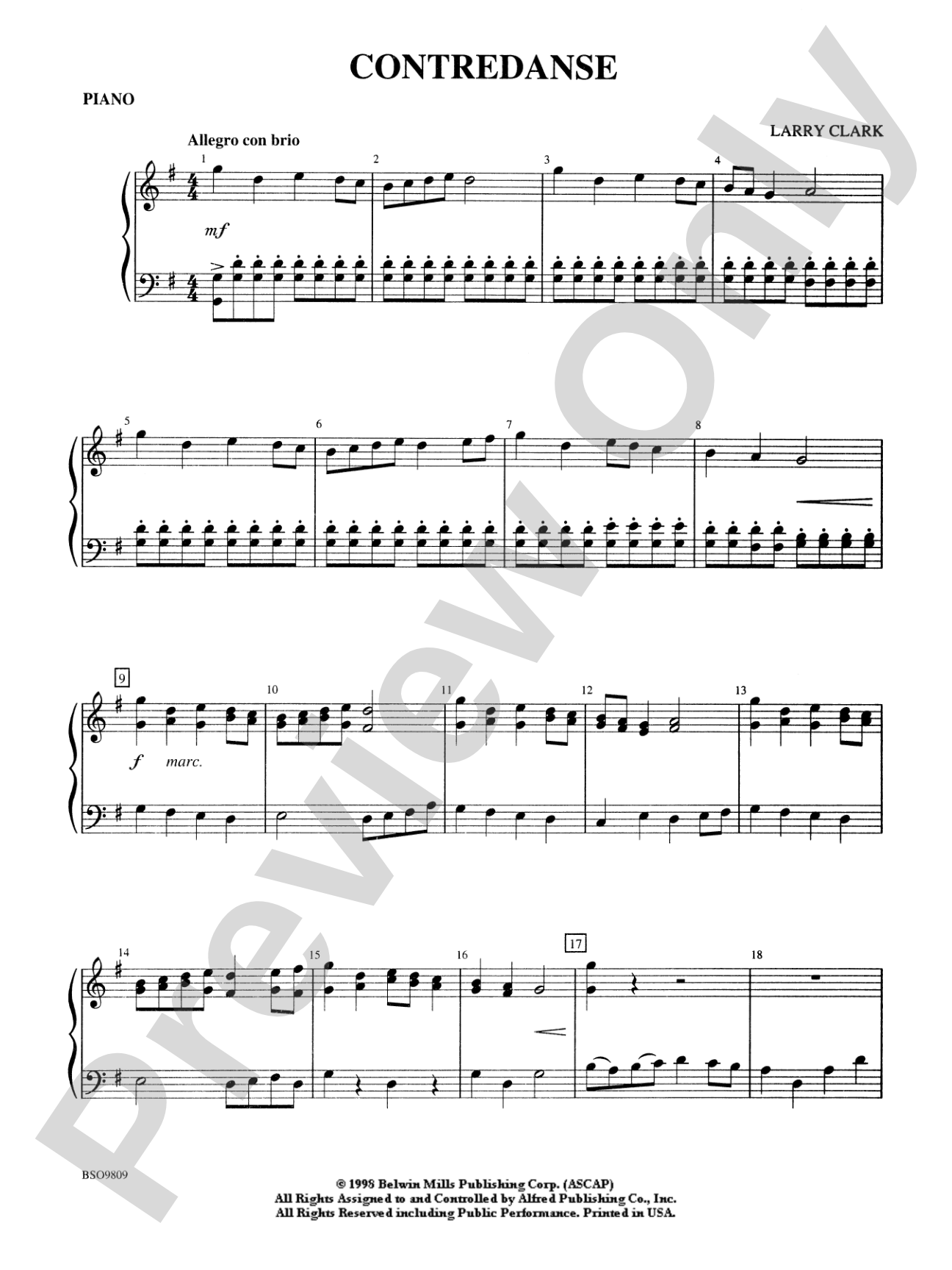 Contredanse: Piano Accompaniment