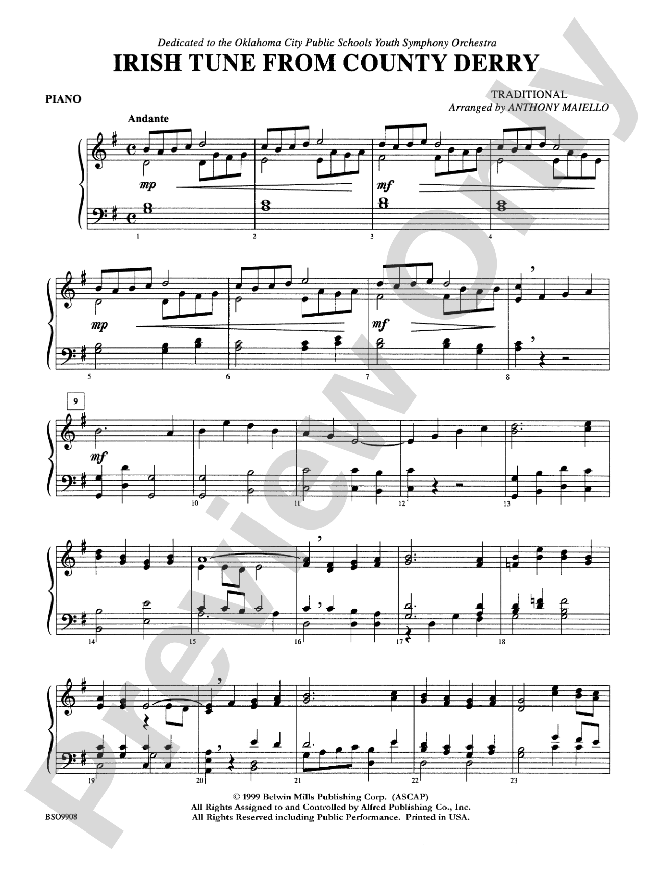 Irish Tune from County Derry: Piano Accompaniment