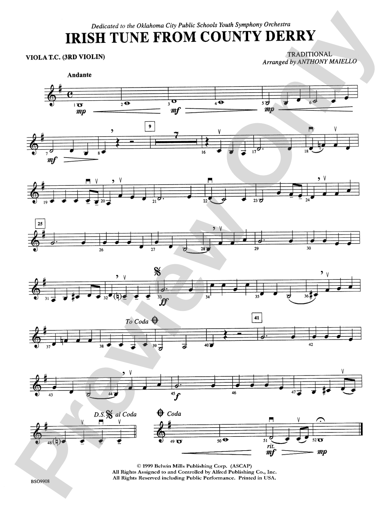 Irish Tune from County Derry: 3rd Violin (Viola [TC])