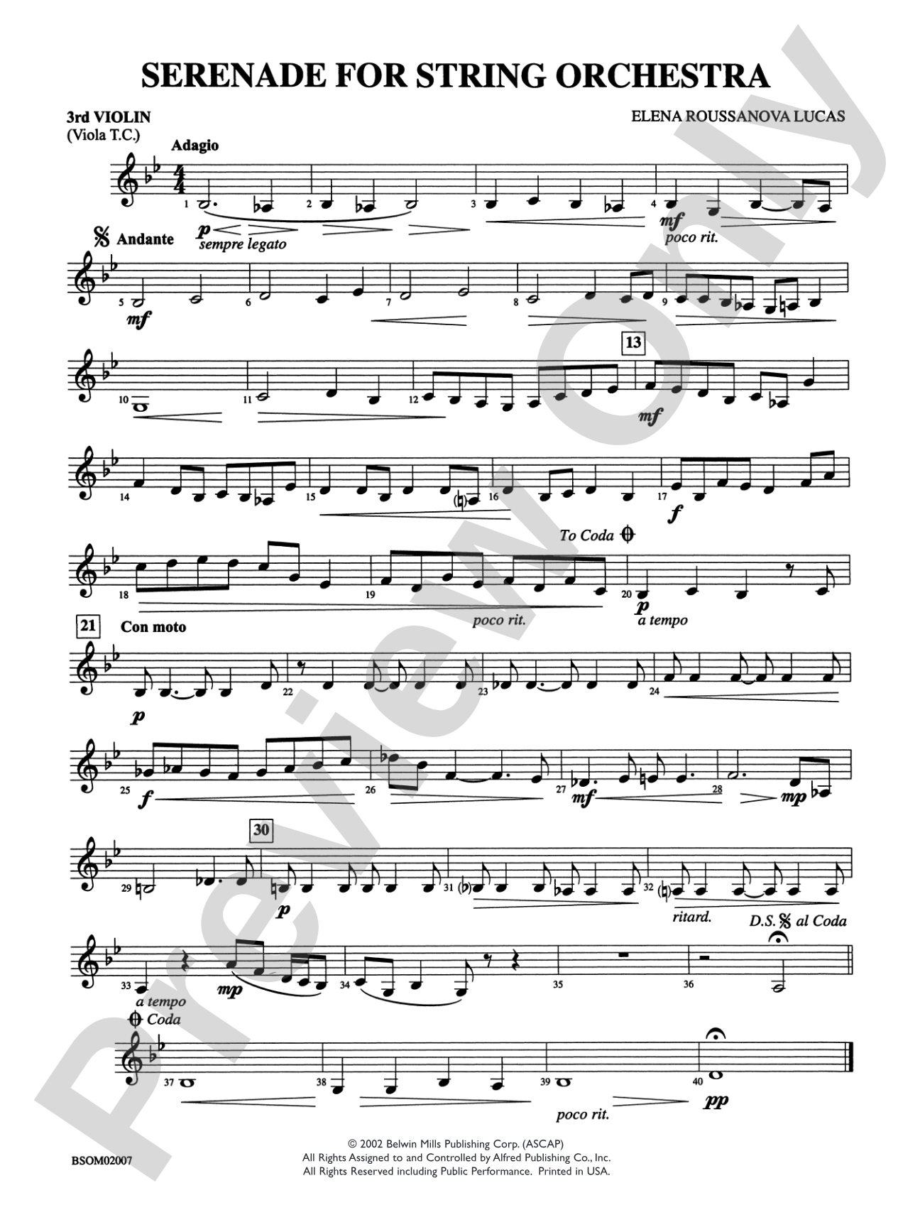 Serenade for String Orchestra: 3rd Violin (Viola [TC])