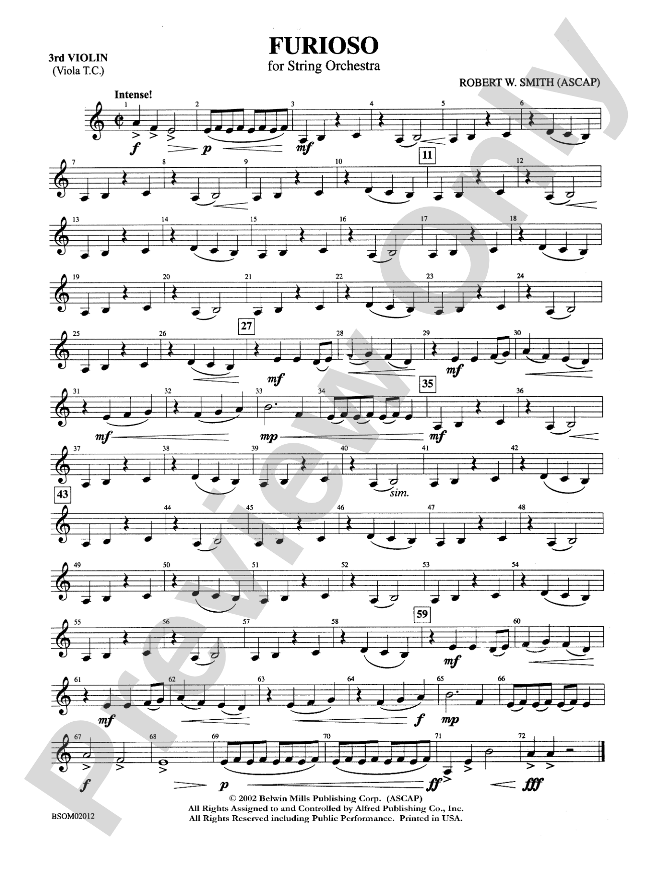 Furioso: 3rd Violin (Viola [TC])
