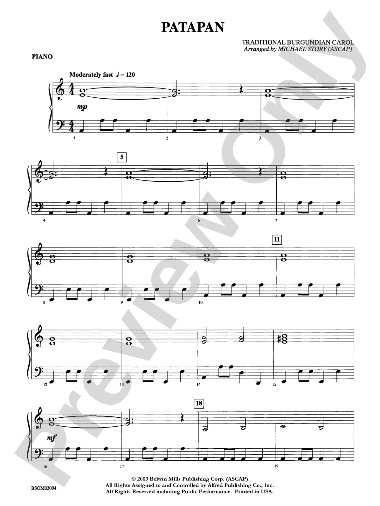 Patapan: Piano Accompaniment