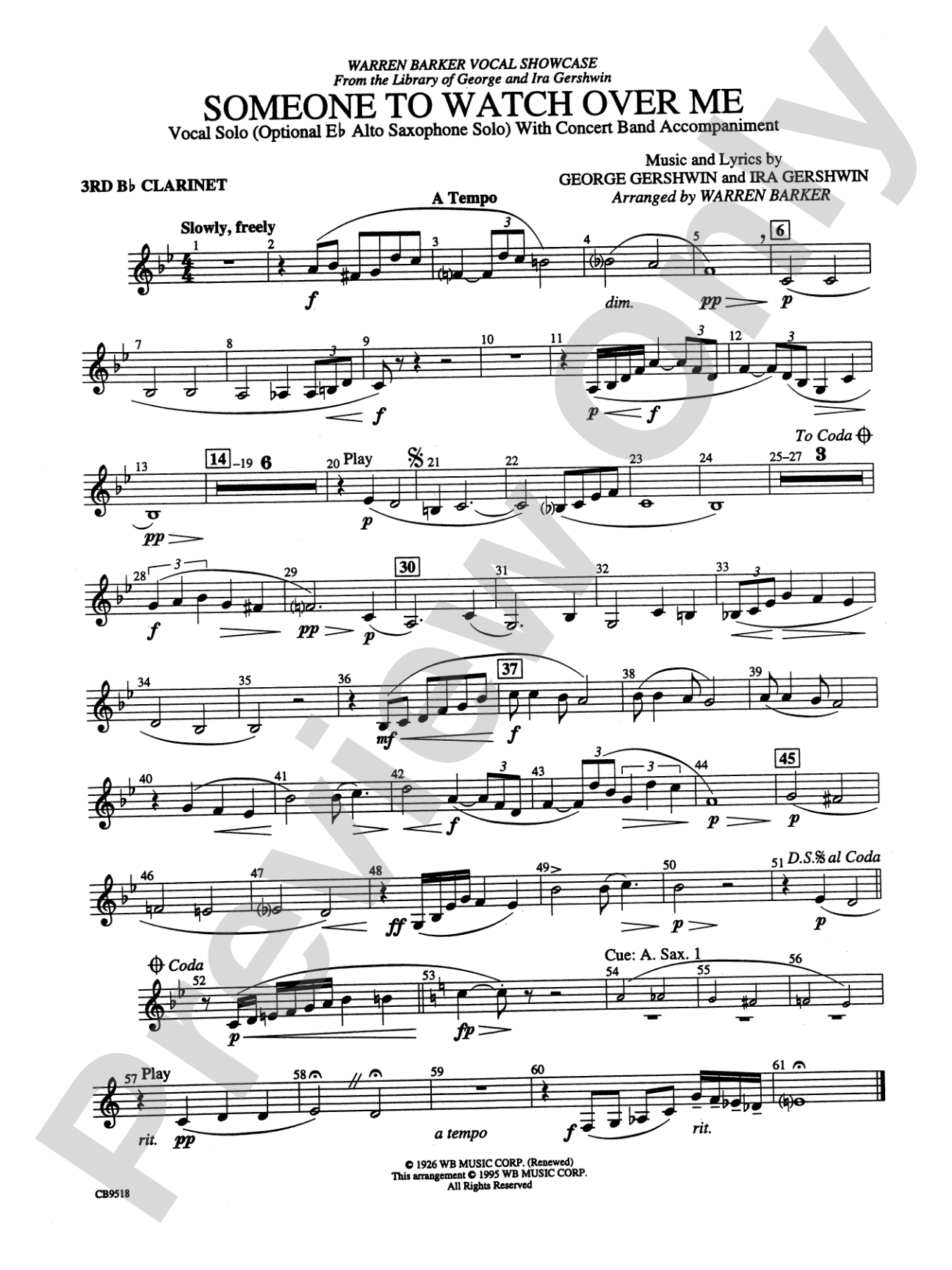 Someone to Watch Over Me: 3rd B-flat Clarinet