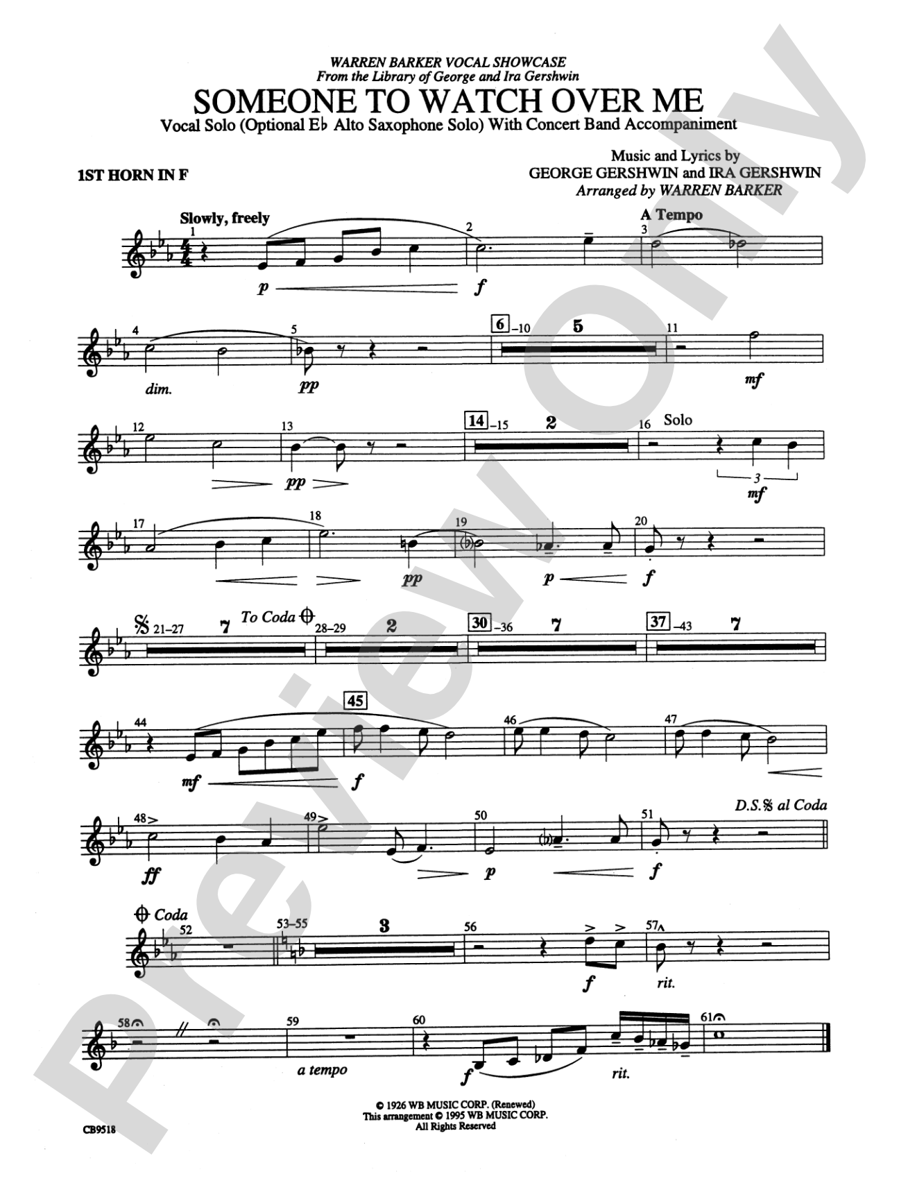 Someone to Watch Over Me: 1st F Horn