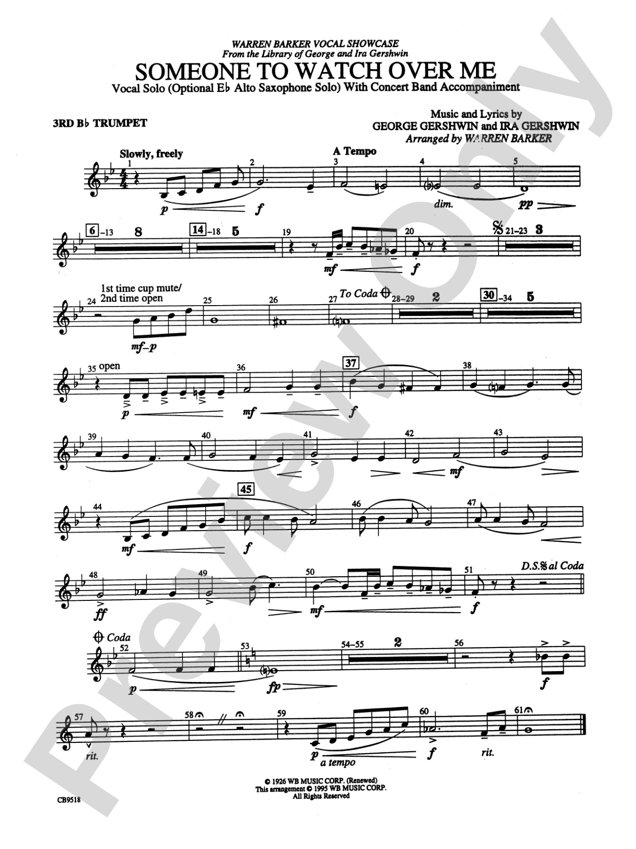 Someone to Watch Over Me: 3rd B-flat Trumpet