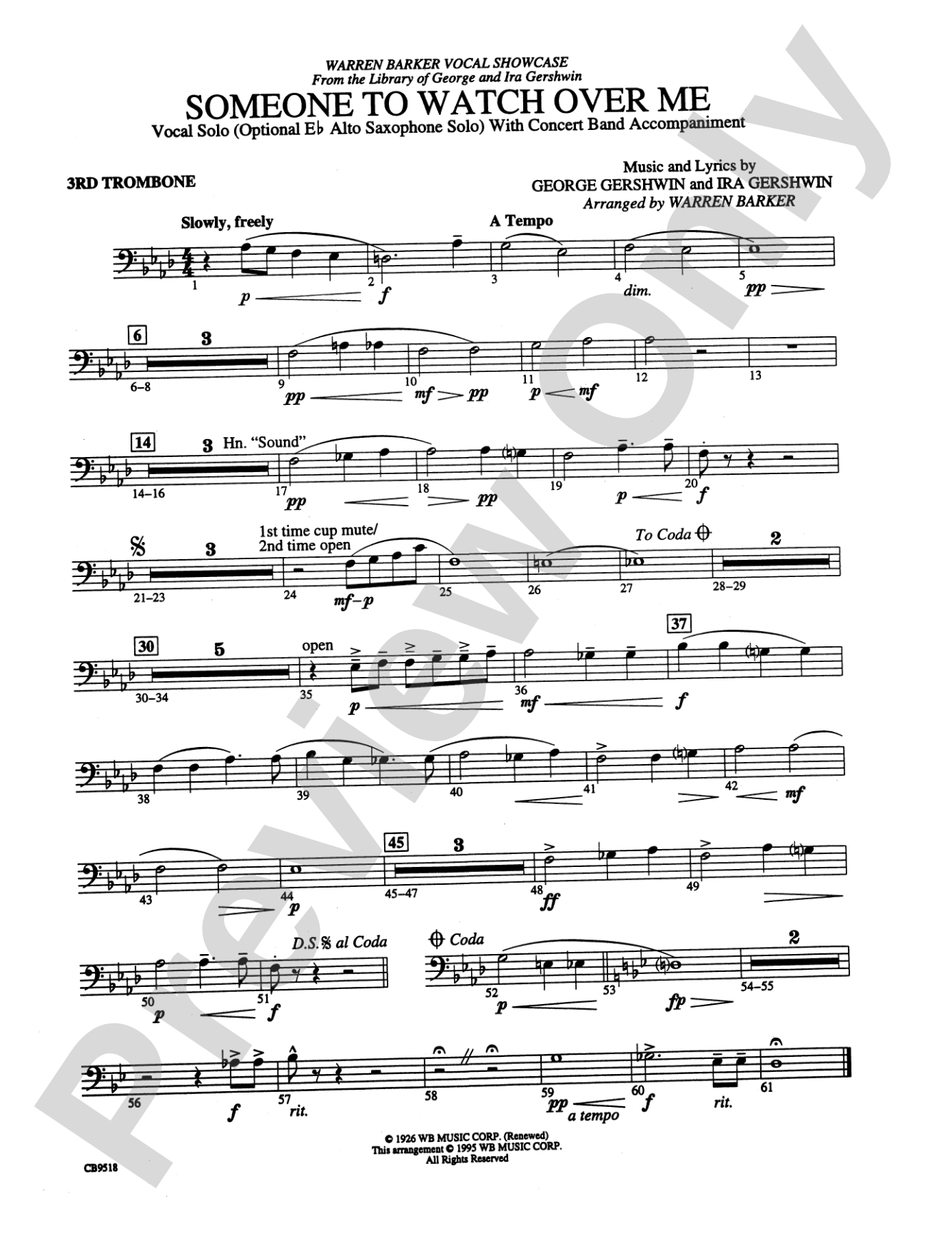 Someone to Watch Over Me: 3rd Trombone