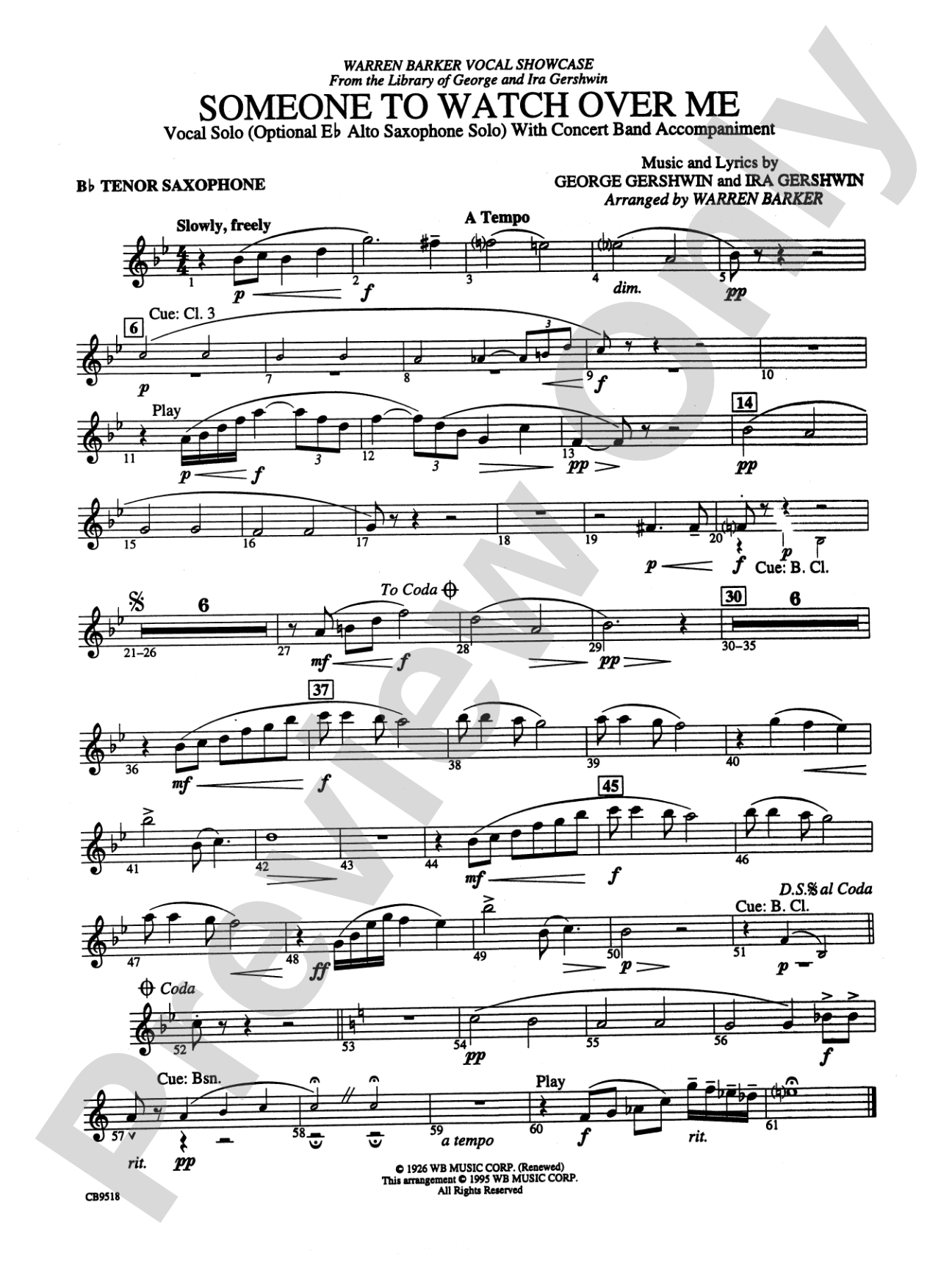 Someone to Watch Over Me: B-flat Tenor Saxophone