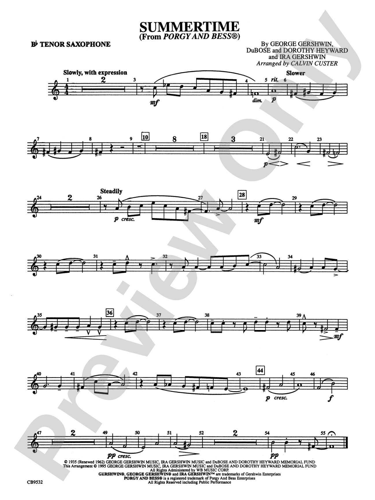 Summertime: B-flat Tenor Saxophone