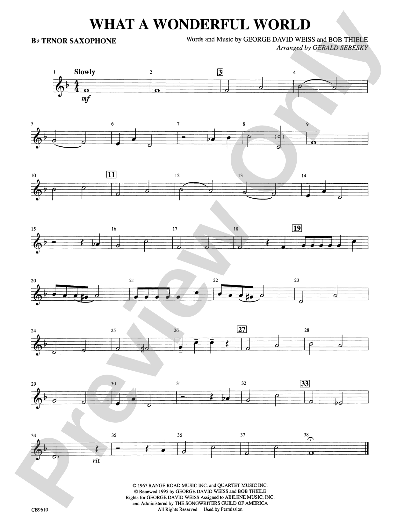What a Wonderful World: B-flat Tenor Saxophone