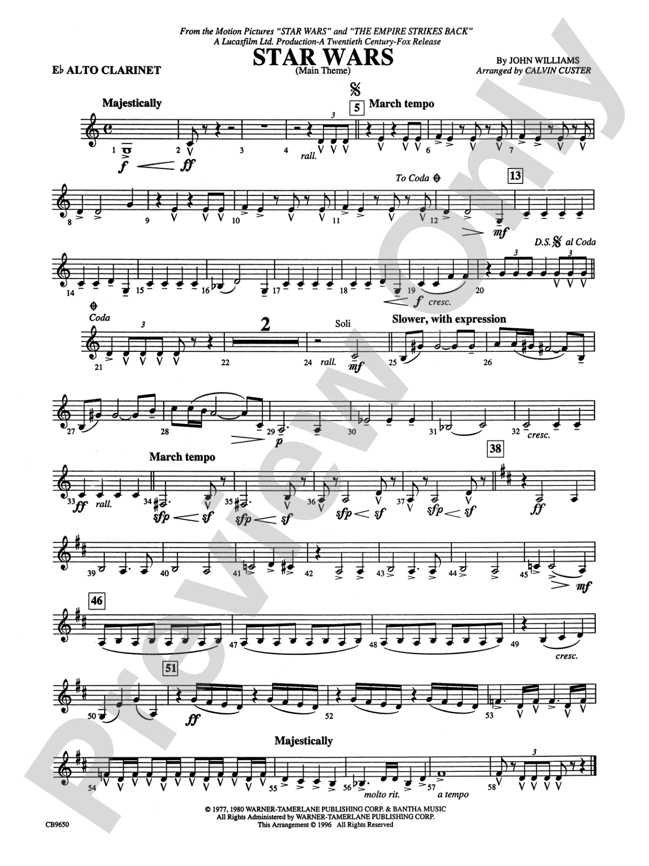 Star Wars® Main Theme: E-flat Alto Clarinet