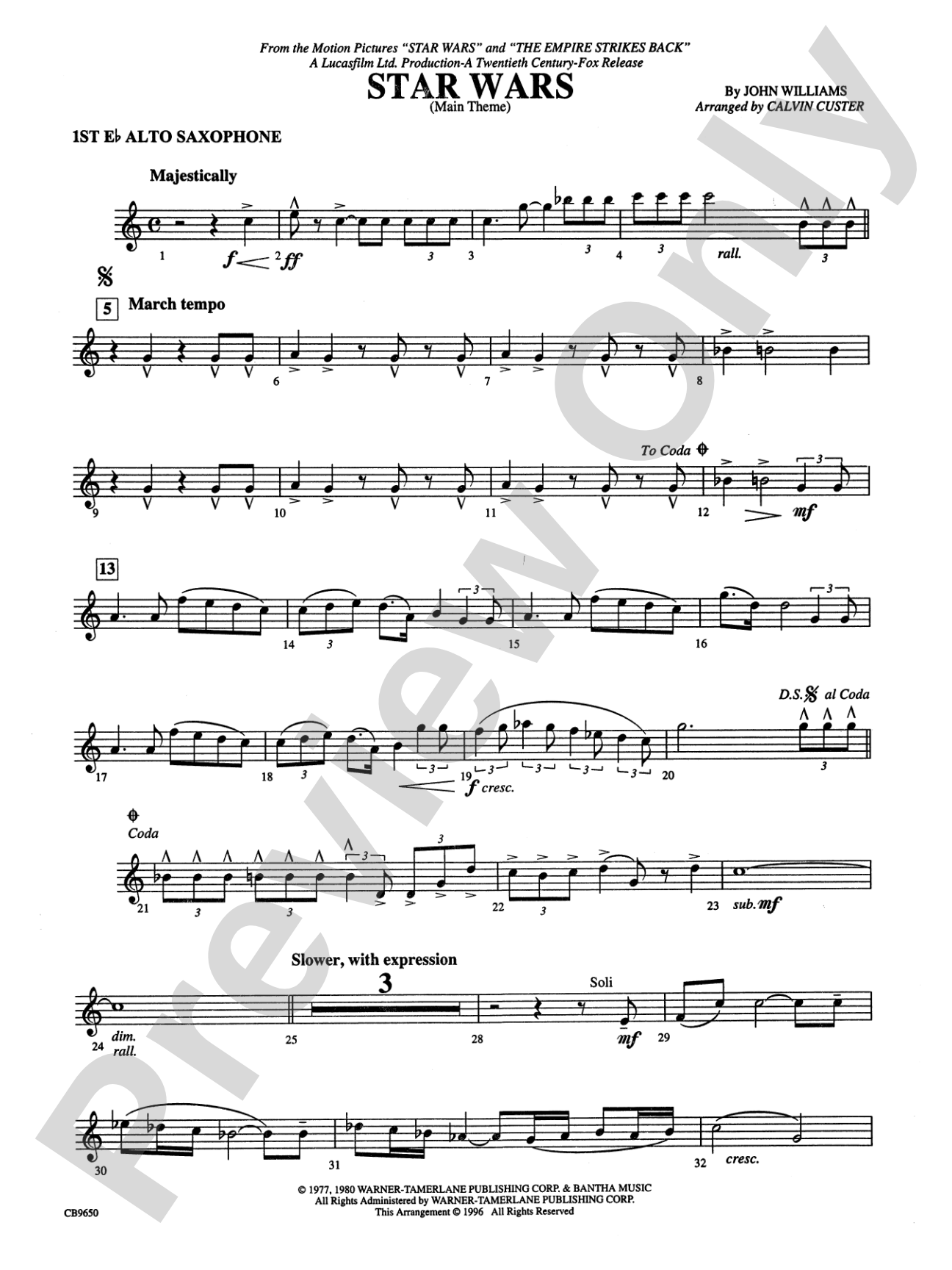 Star Wars® Main Theme: E-flat Alto Saxophone