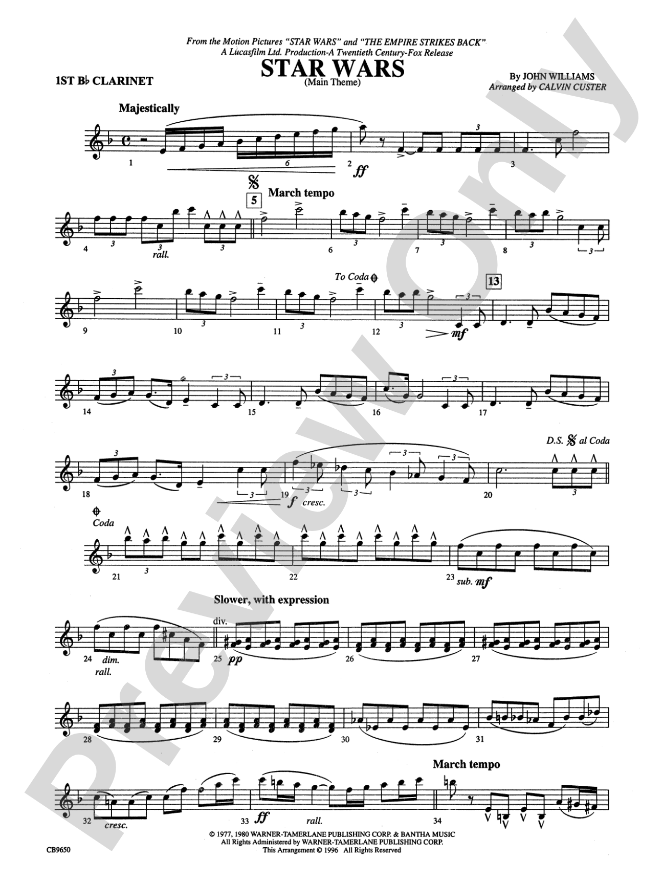 Star Wars® Main Theme: 1st B-flat Clarinet