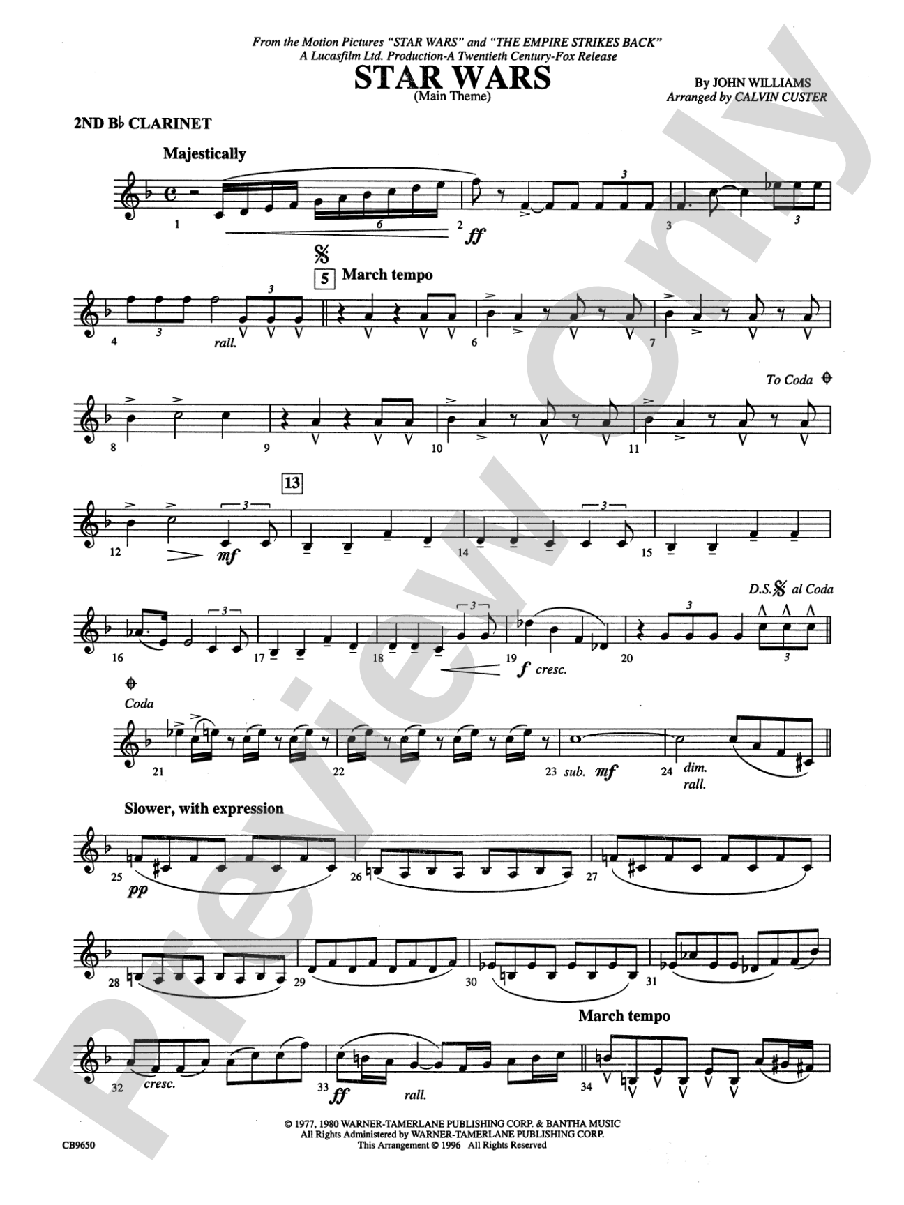 Star Wars® Main Theme: 2nd B-flat Clarinet