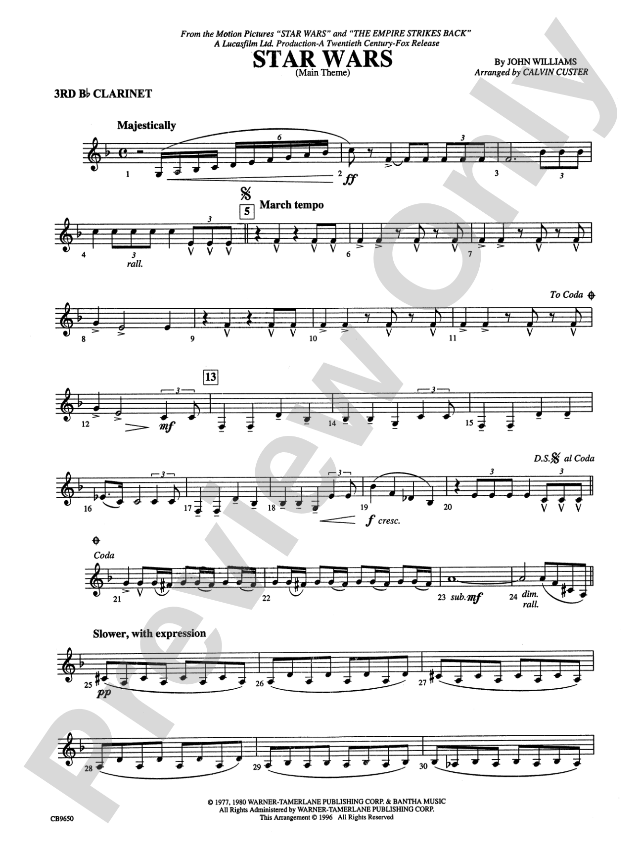 Star Wars® Main Theme: 3rd B-flat Clarinet